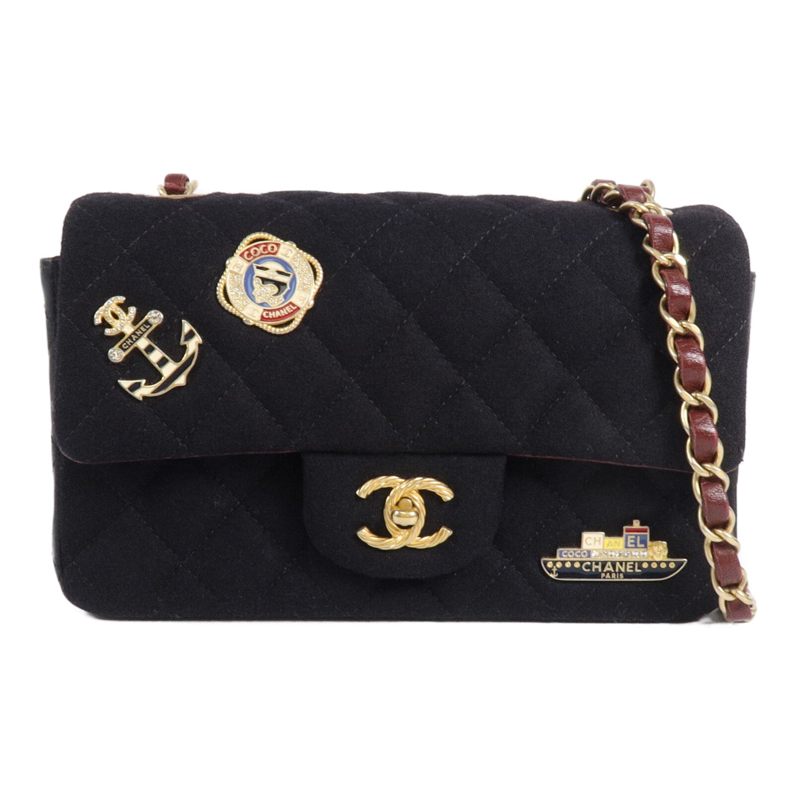 CHANEL 牛皮皮革/羊毛Paris Hamburg Classic 20鏈帶肩背袋