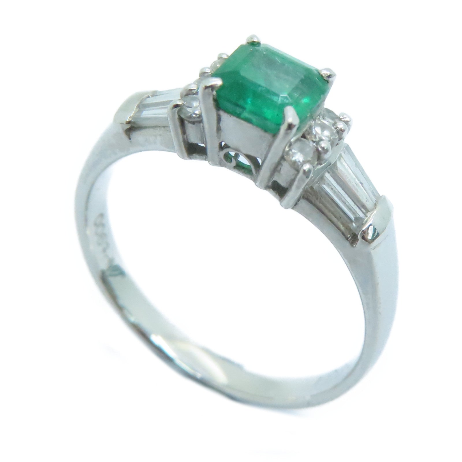 JEWELRY PT900铂金Emerald Diamond Ring0.57ct绿宝石/0.37ct钻石戒指US#6