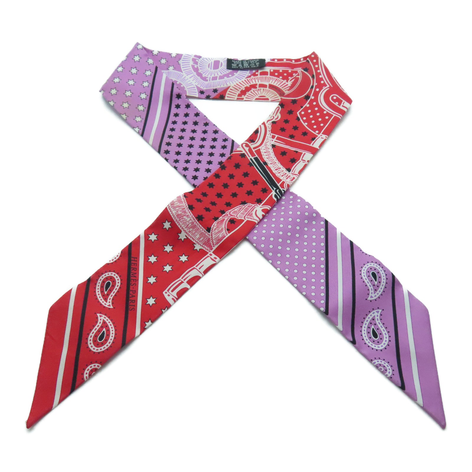 HERMES 【激減優惠】絲質Twilly絲巾紅色/紫色