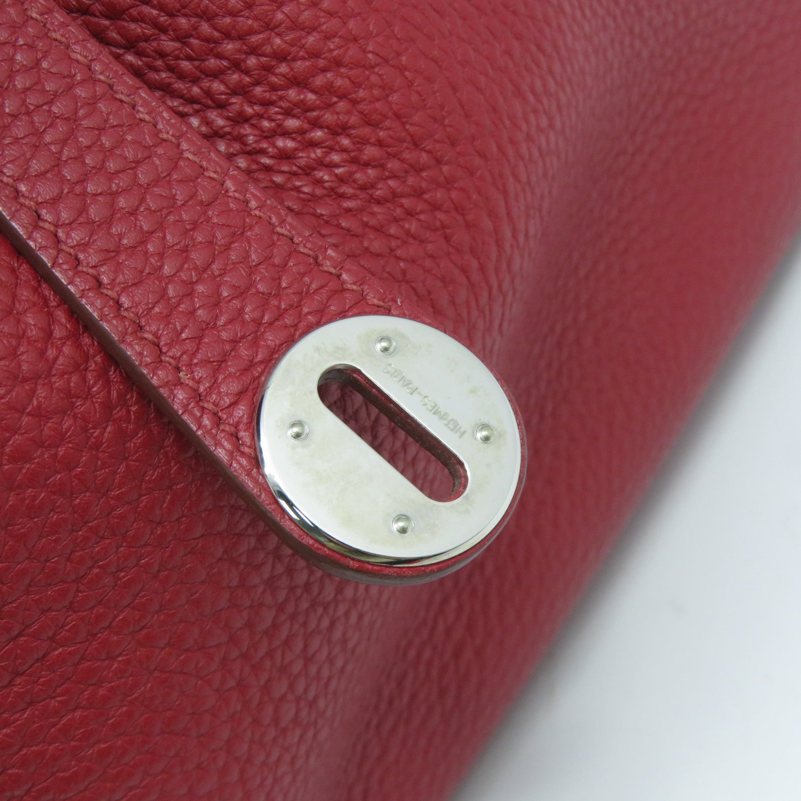 HERMES Clemence皮革Lindy 34銀扣手挽肩背兩用袋Rouge Garance暗紅色