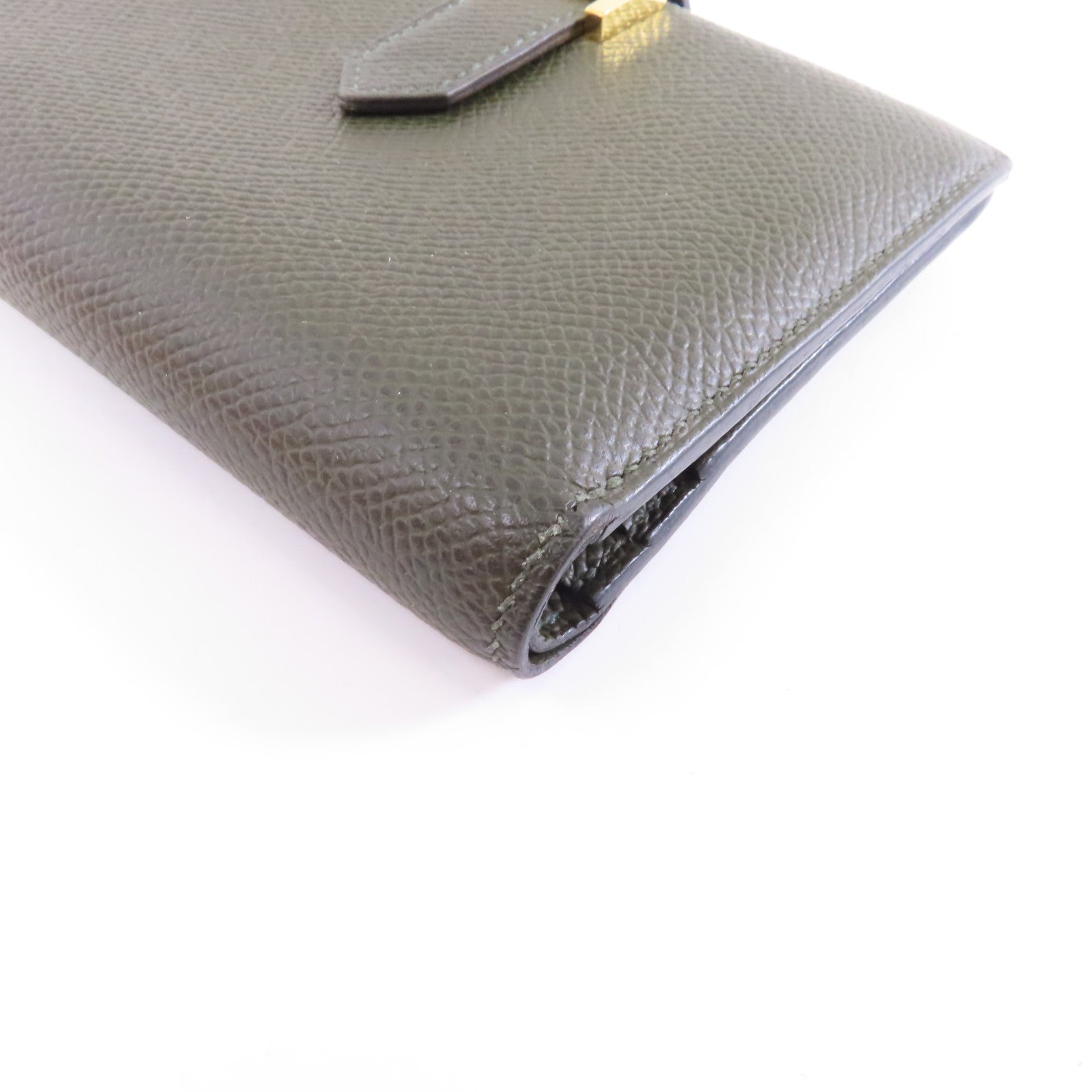 HERMES 【激減優惠】Epsom皮革Bearn Wallet金扣錢包Vert de Gris綠色