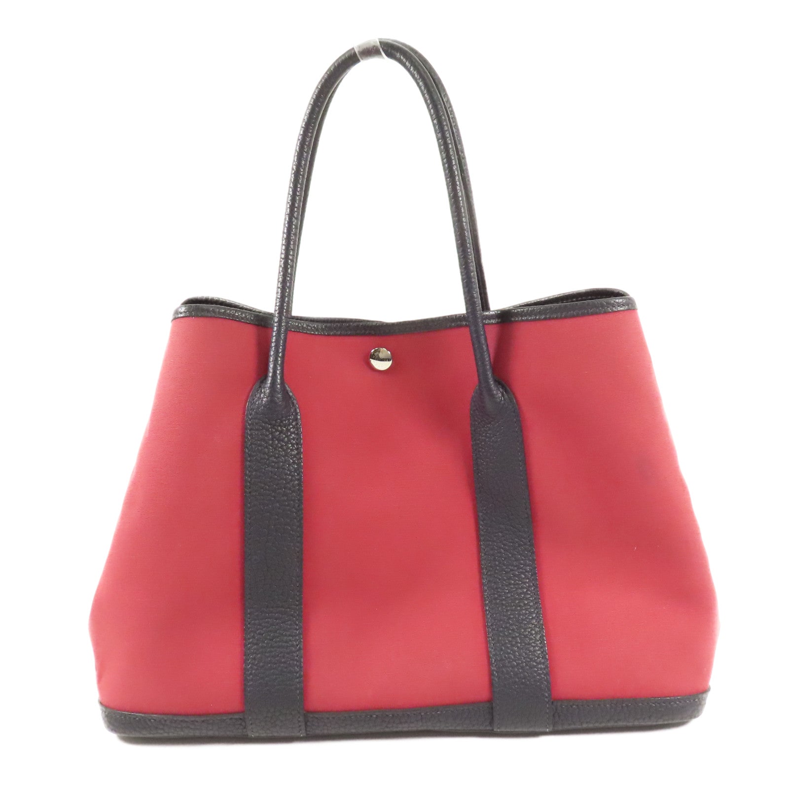 HERMES PHW Garden Party PM Tote Bag Canvas Red/Black