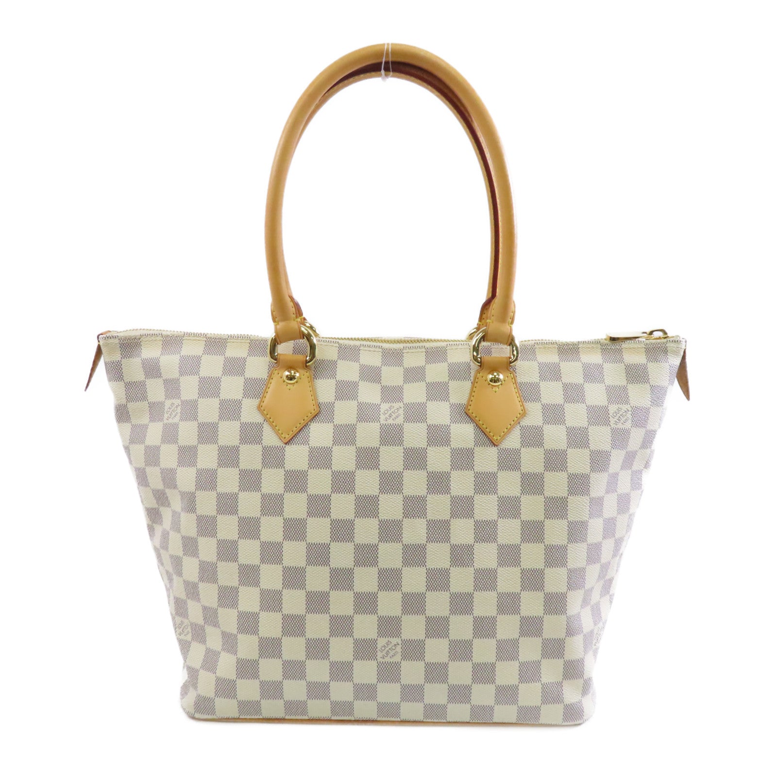 LOUIS VUITTON Damier Azur Saleya MM金扣肩背袋米色