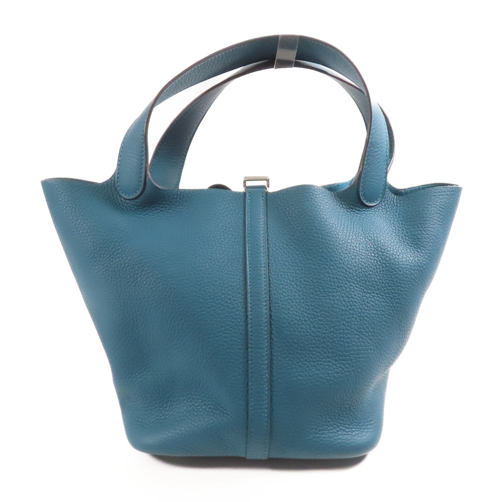 HERMES Clemence皮革Picotin MM銀扣手挽袋W0 Vert Bosphore