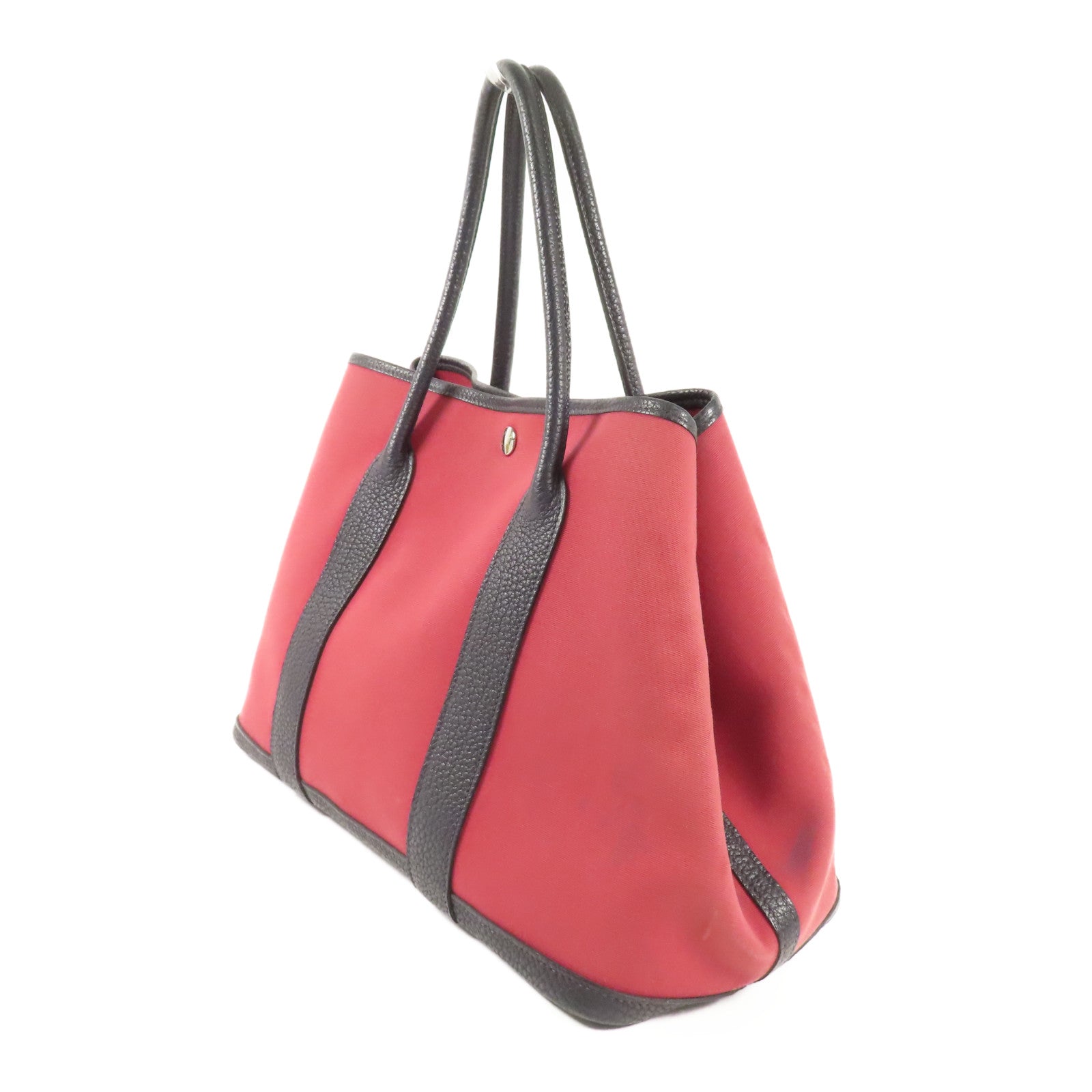 HERMES PHW Garden Party PM Tote Bag Canvas Red/Black