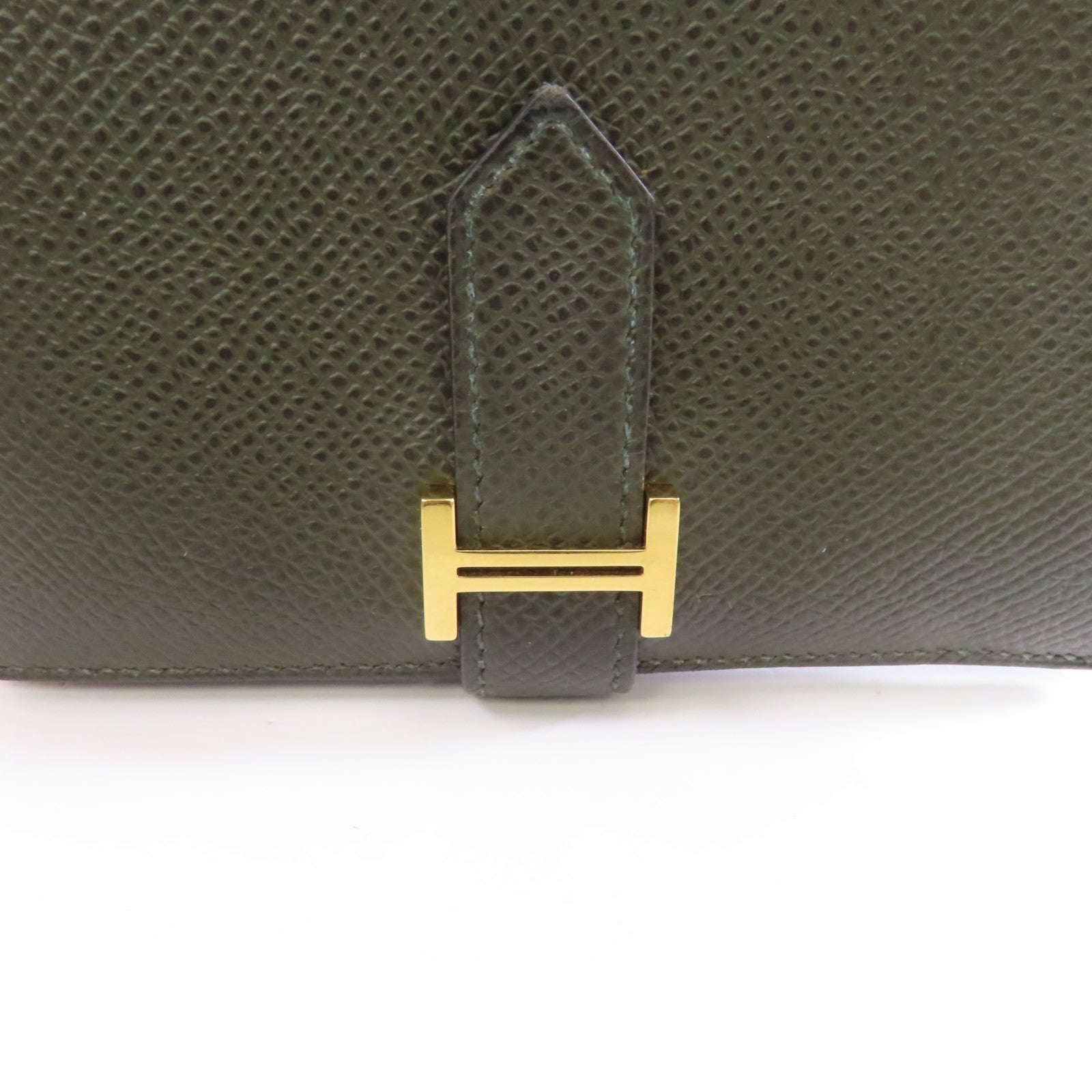 HERMES 【激減優惠】Epsom皮革Bearn Wallet金扣錢包Vert de Gris綠色