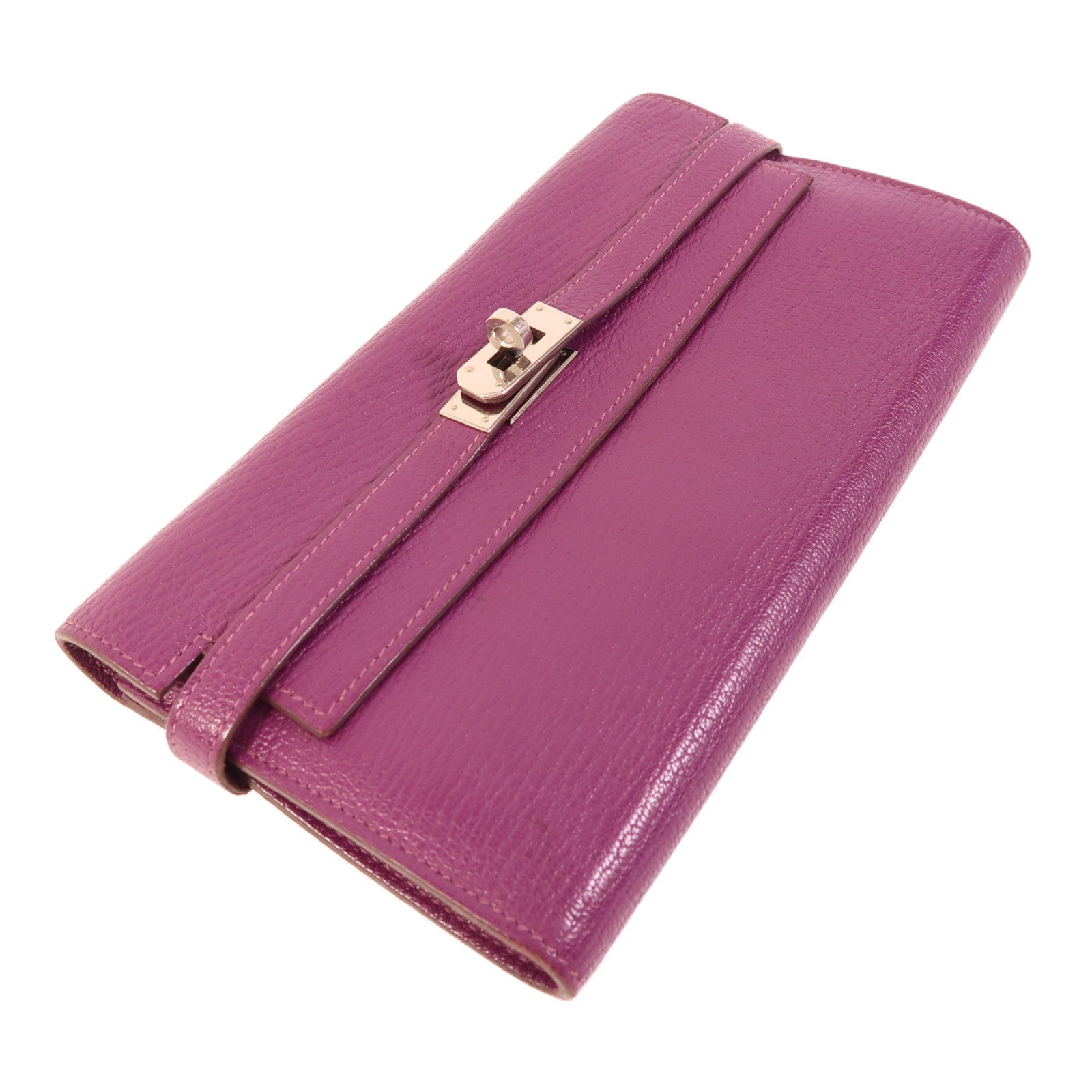 HERMES Chevre山羊皮革Kelly Long Wallet銀扣長錢包Cassis