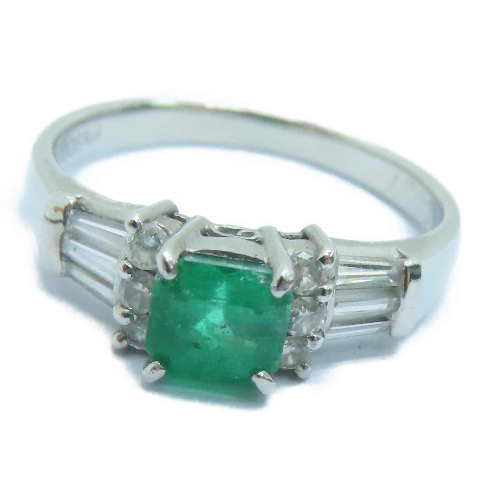 JEWELRY PT900铂金Emerald Diamond Ring0.57ct绿宝石/0.37ct钻石戒指US#6