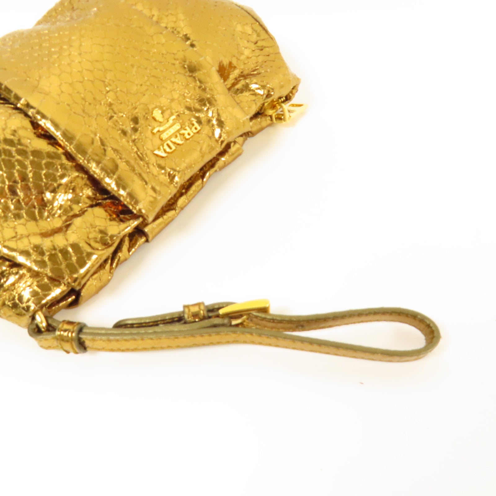 PRADA 【激減優惠】蛇皮皮革Pouch金扣手拿包