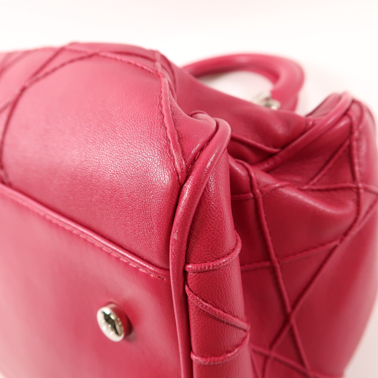 Dior 牛皮皮革Handbag銀扣手挽袋桃紅色