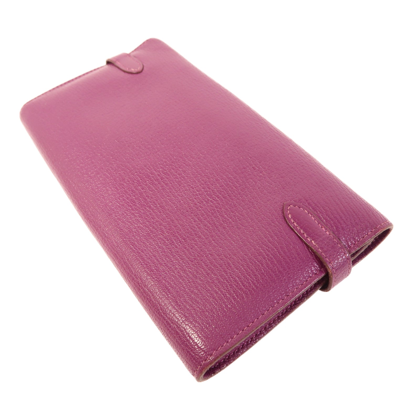 HERMES Chevre山羊皮革Kelly Long Wallet銀扣長錢包Cassis