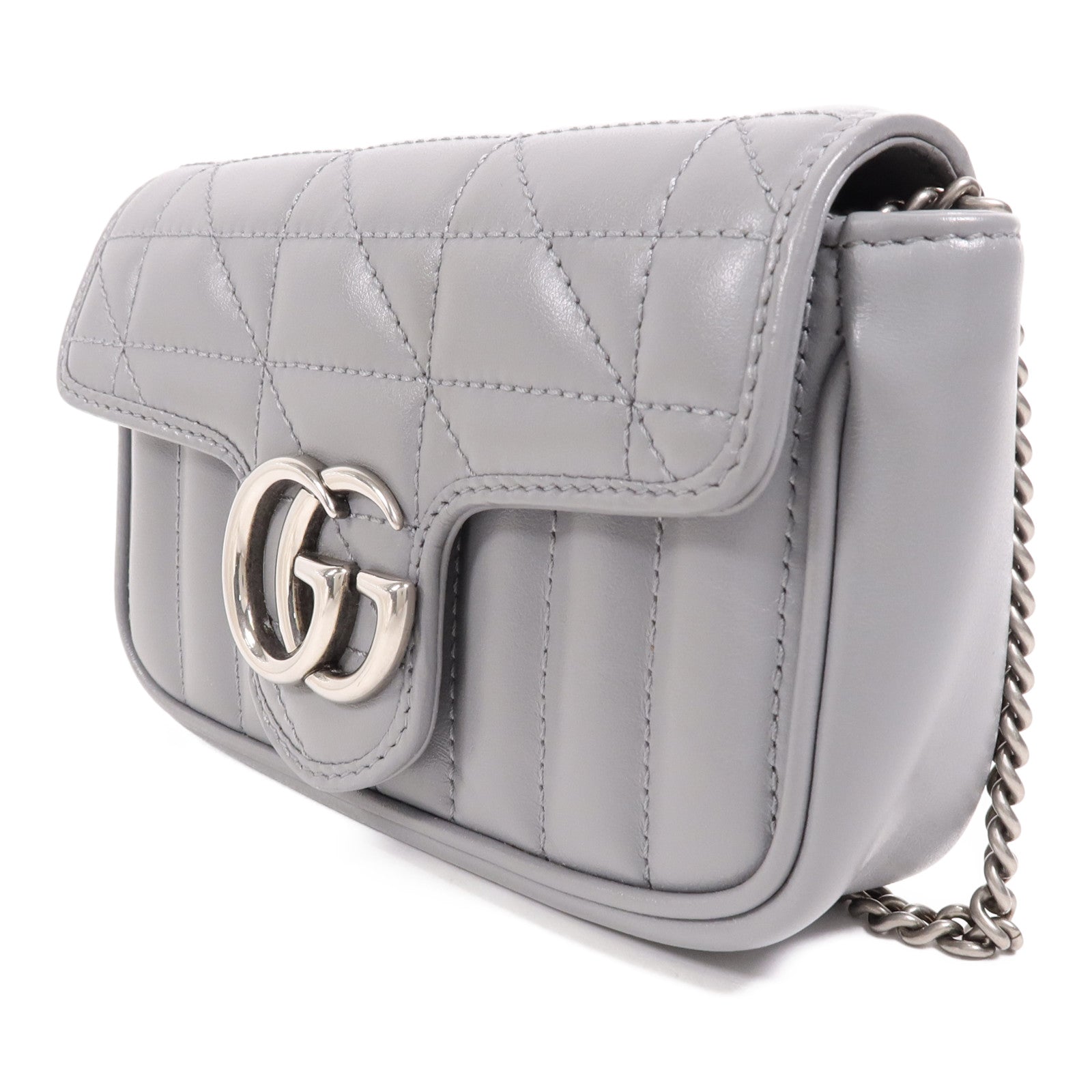 GUCCI 牛皮皮革GG Marmont Super Mini銀扣鏈帶肩背袋