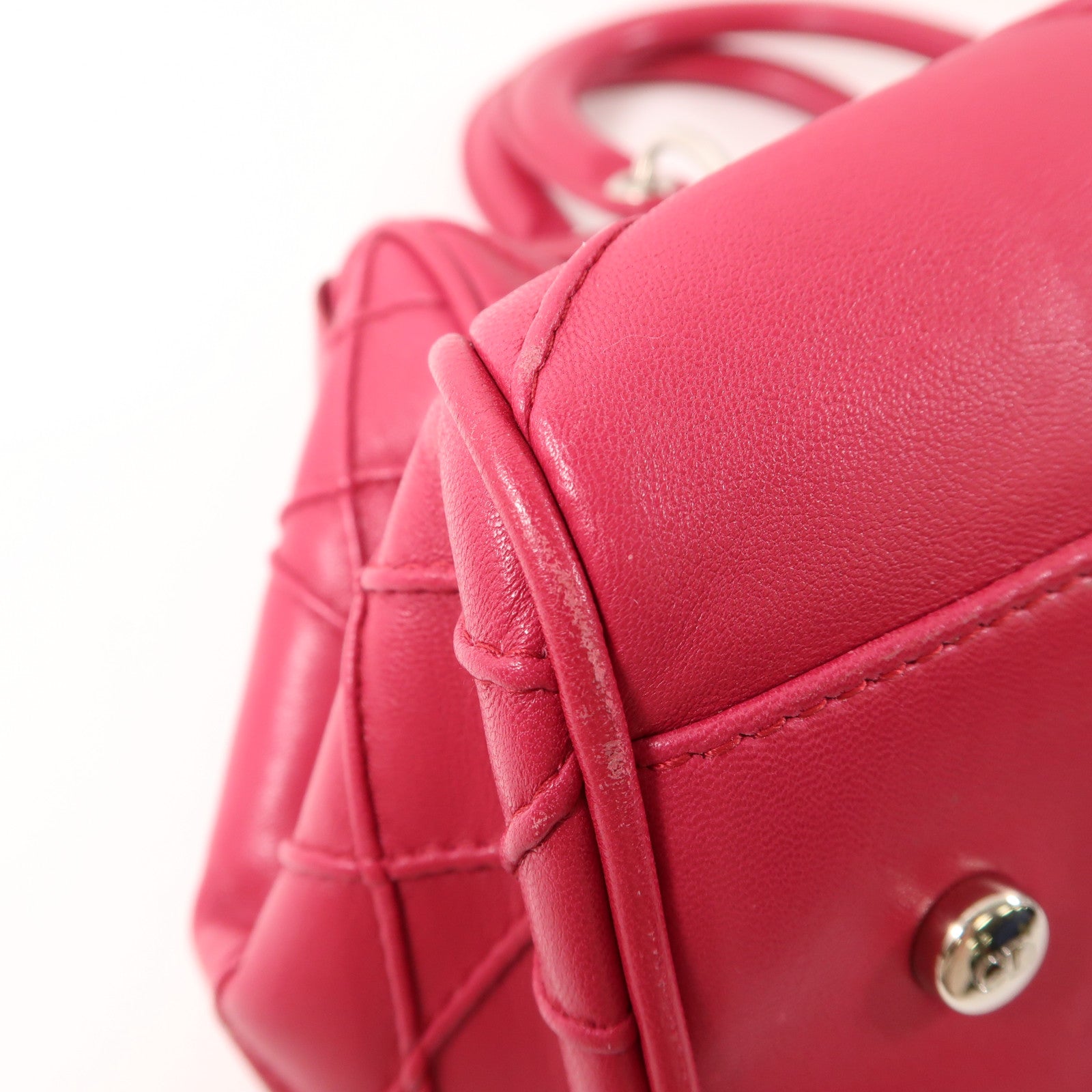 Dior 牛皮皮革Handbag銀扣手挽袋桃紅色