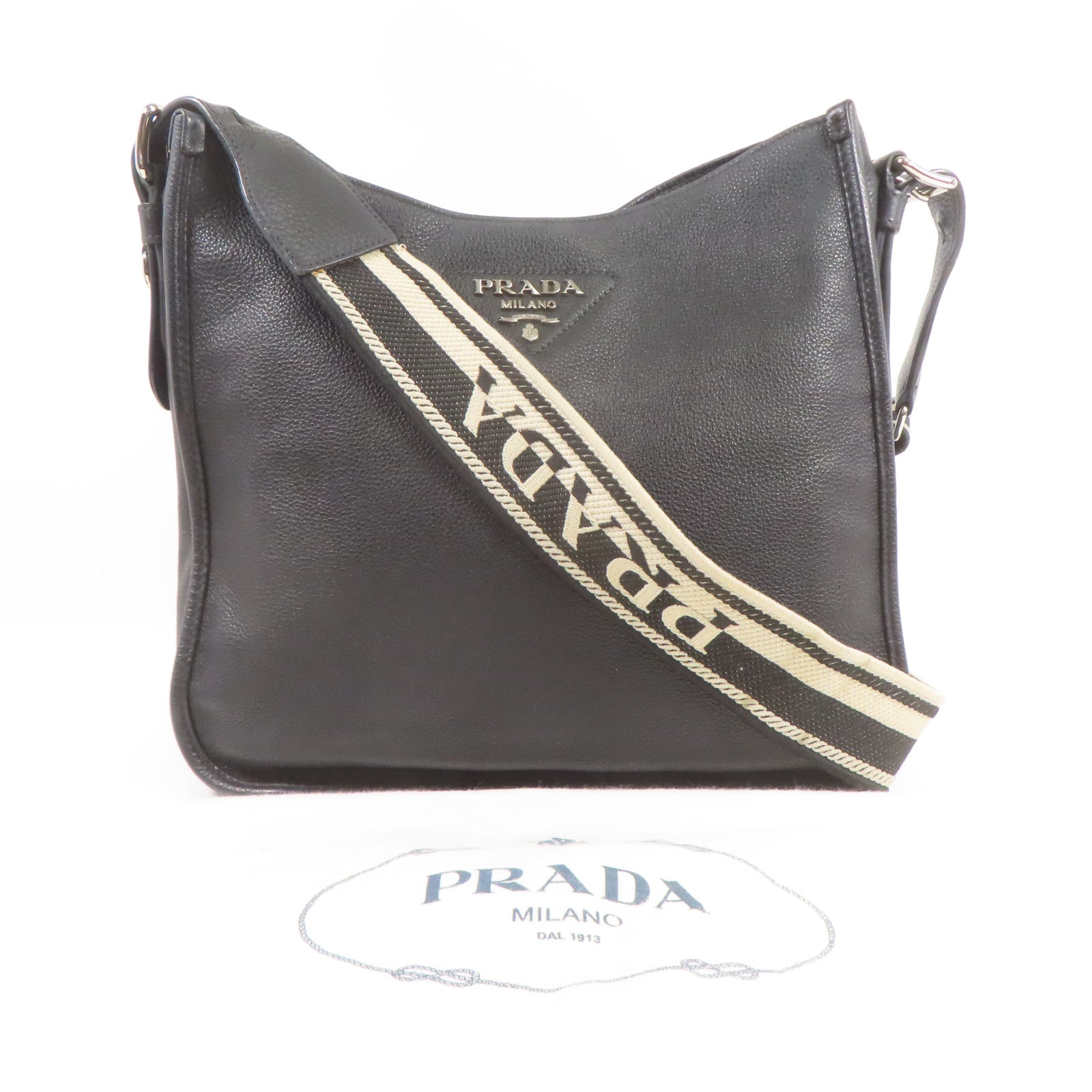 PRADA 皮革Shoulder Bag銀扣肩背袋
