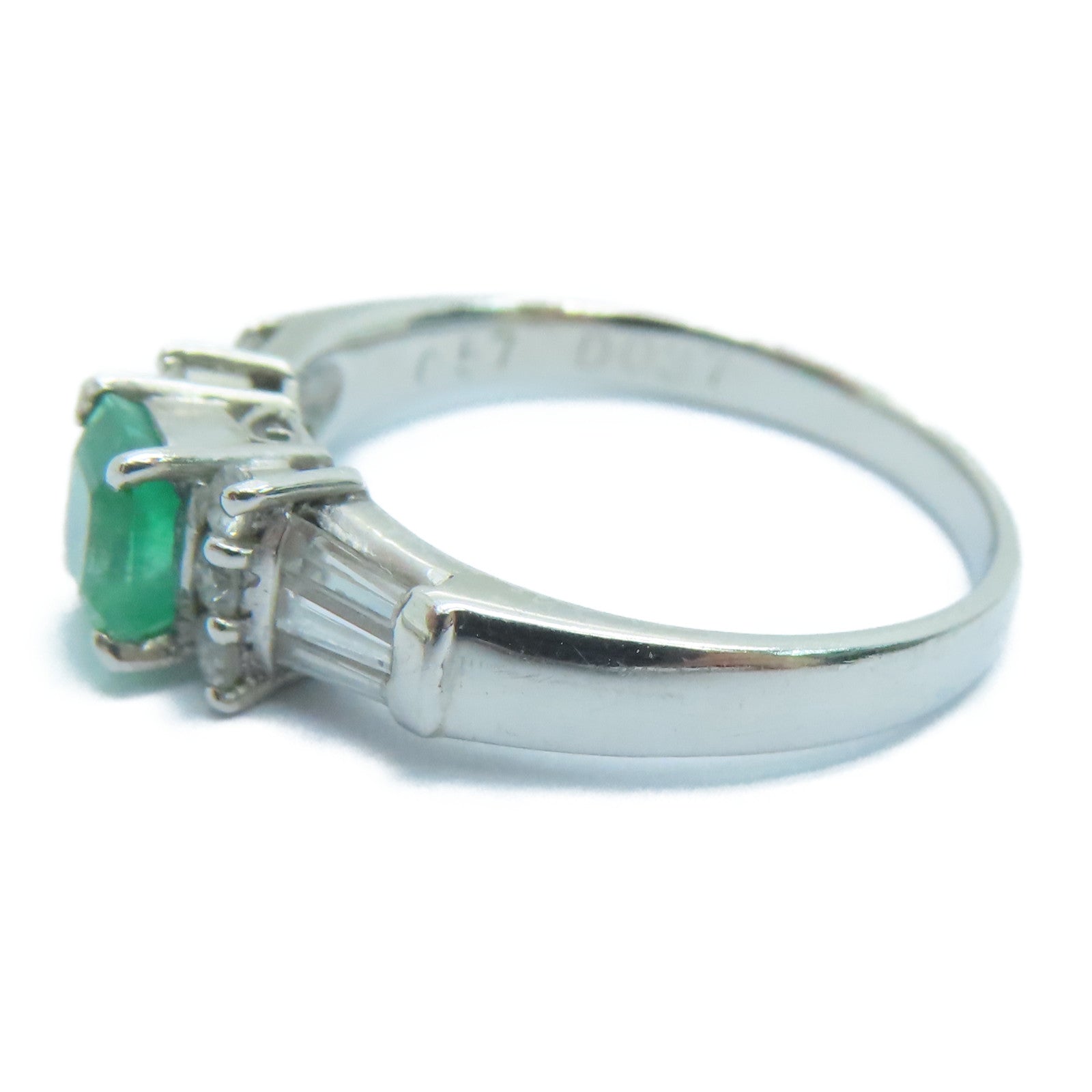JEWELRY PT900铂金Emerald Diamond Ring0.57ct绿宝石/0.37ct钻石戒指US#6