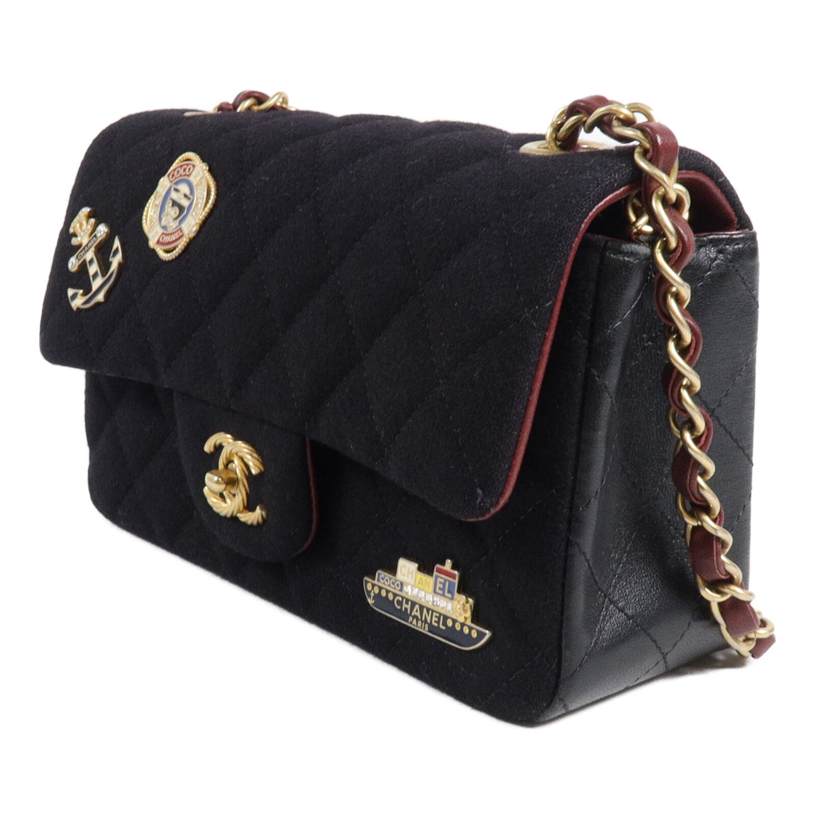 CHANEL 牛皮皮革/羊毛Paris Hamburg Classic 20鏈帶肩背袋