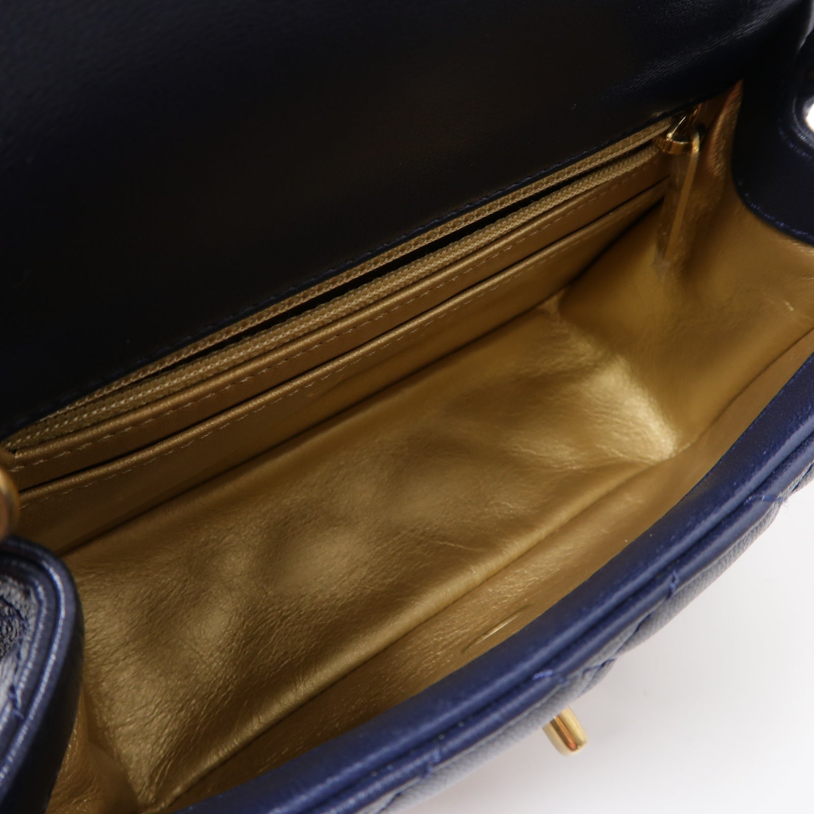 CHANEL 菱格羊皮皮革CF Mini 17cm Chain Shoulder Bag金扣鏈帶肩背袋深藍色