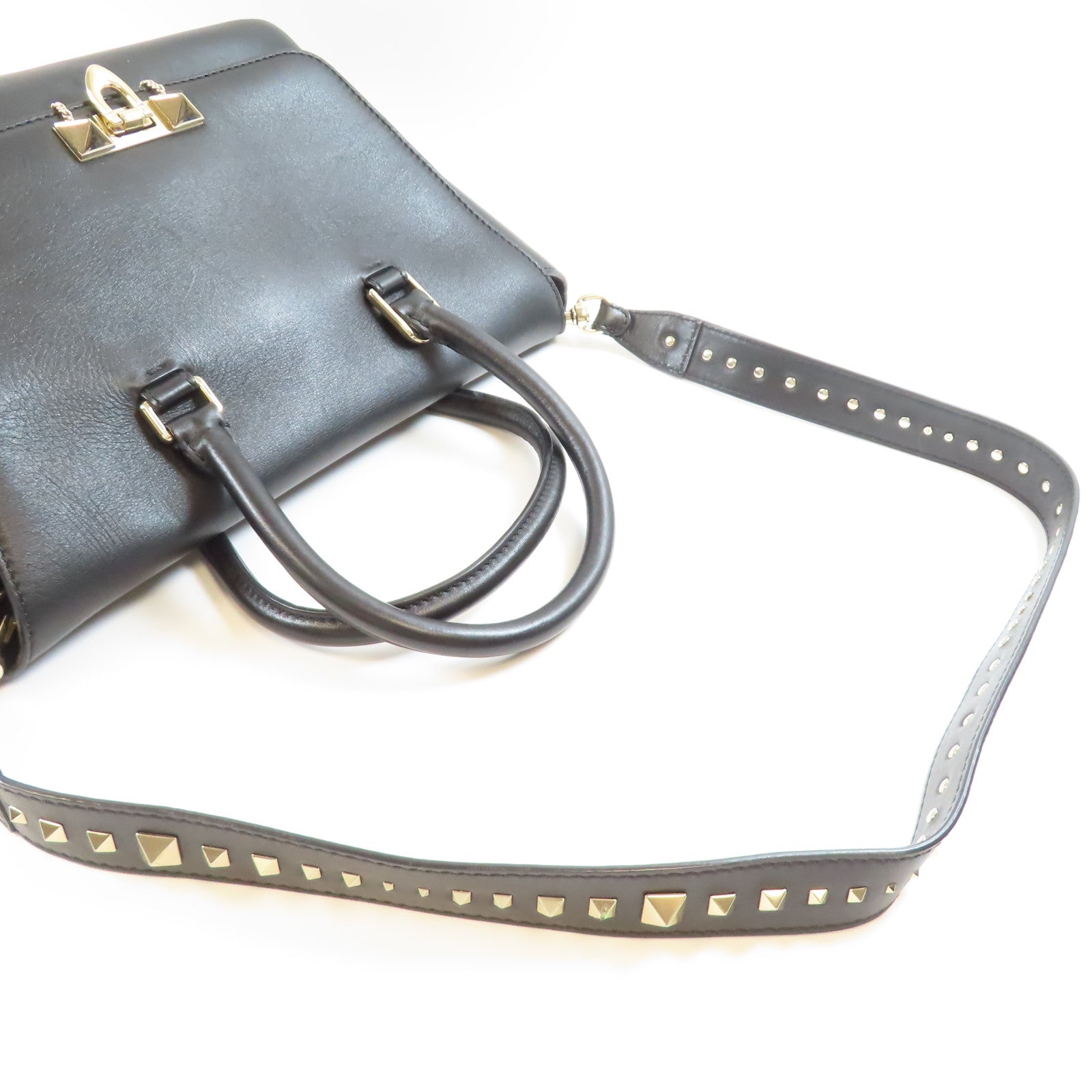 Valentino 牛皮皮革Hand Bag金扣手挽肩背兩用袋黑色