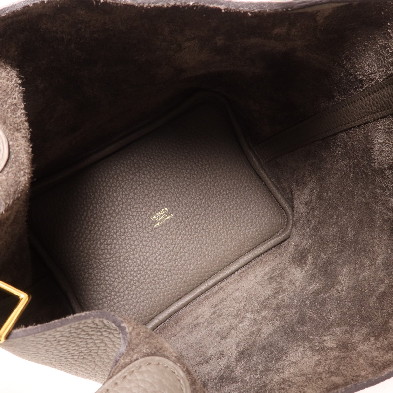 HERMES Clemence皮革Picotin PM金扣手挽袋Etain