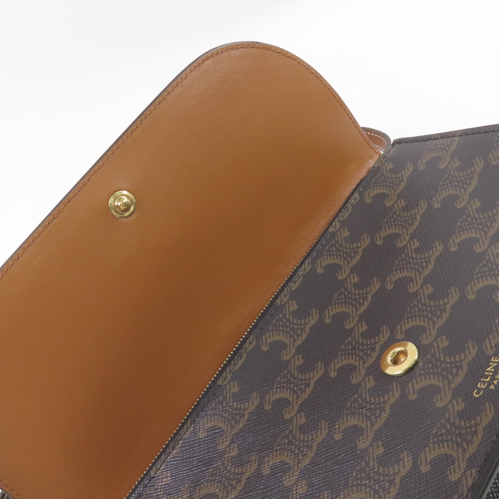 CELINE 塗層帆布Triomphe Wallet On Strap Shoulder Bag金扣肩背袋啡色