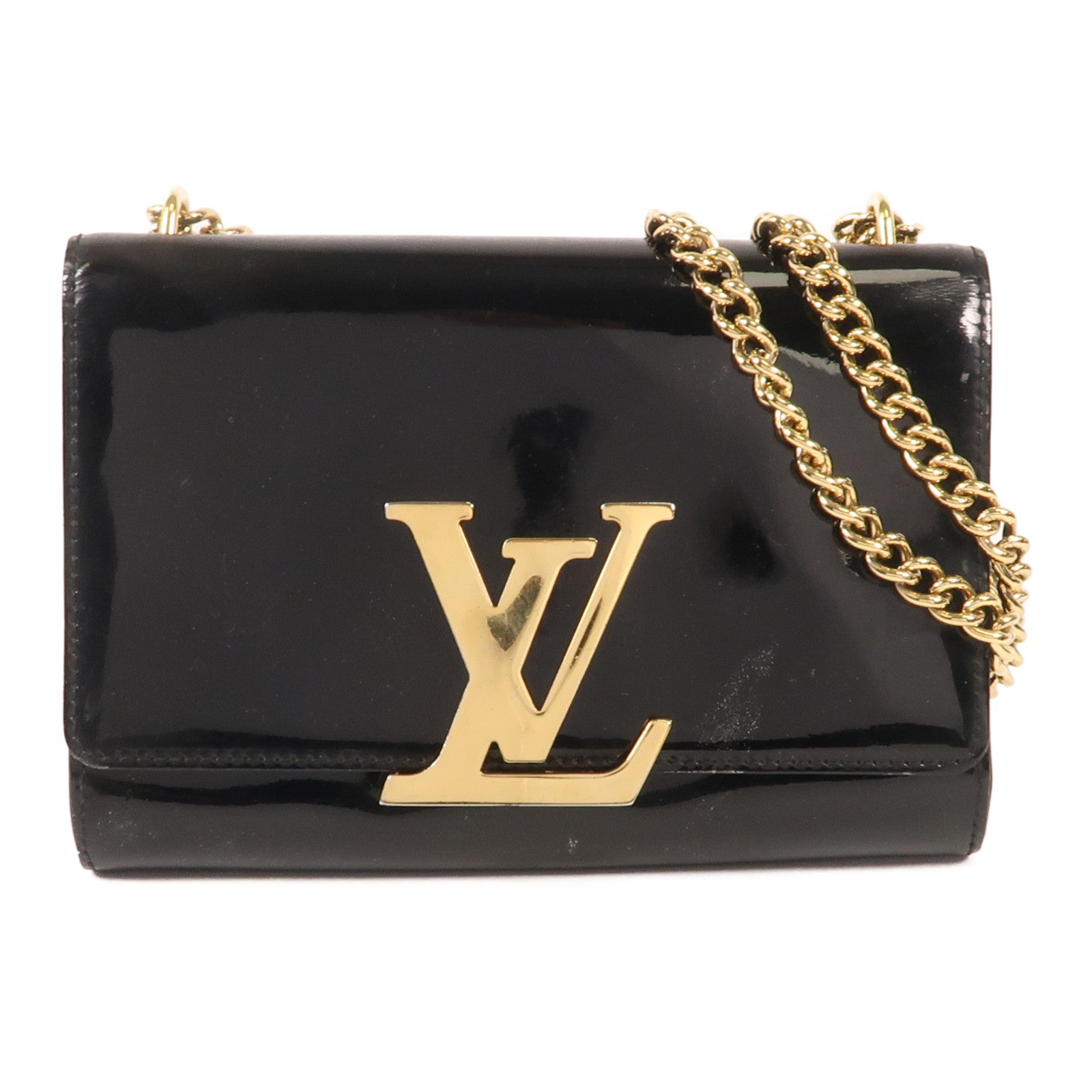 LOUIS VUITTON Vernis Louise MM金扣鏈帶肩背袋