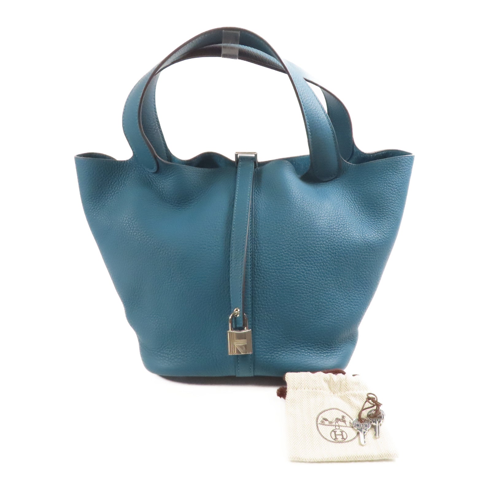 HERMES Clemence皮革Picotin MM銀扣手挽袋W0 Vert Bosphore