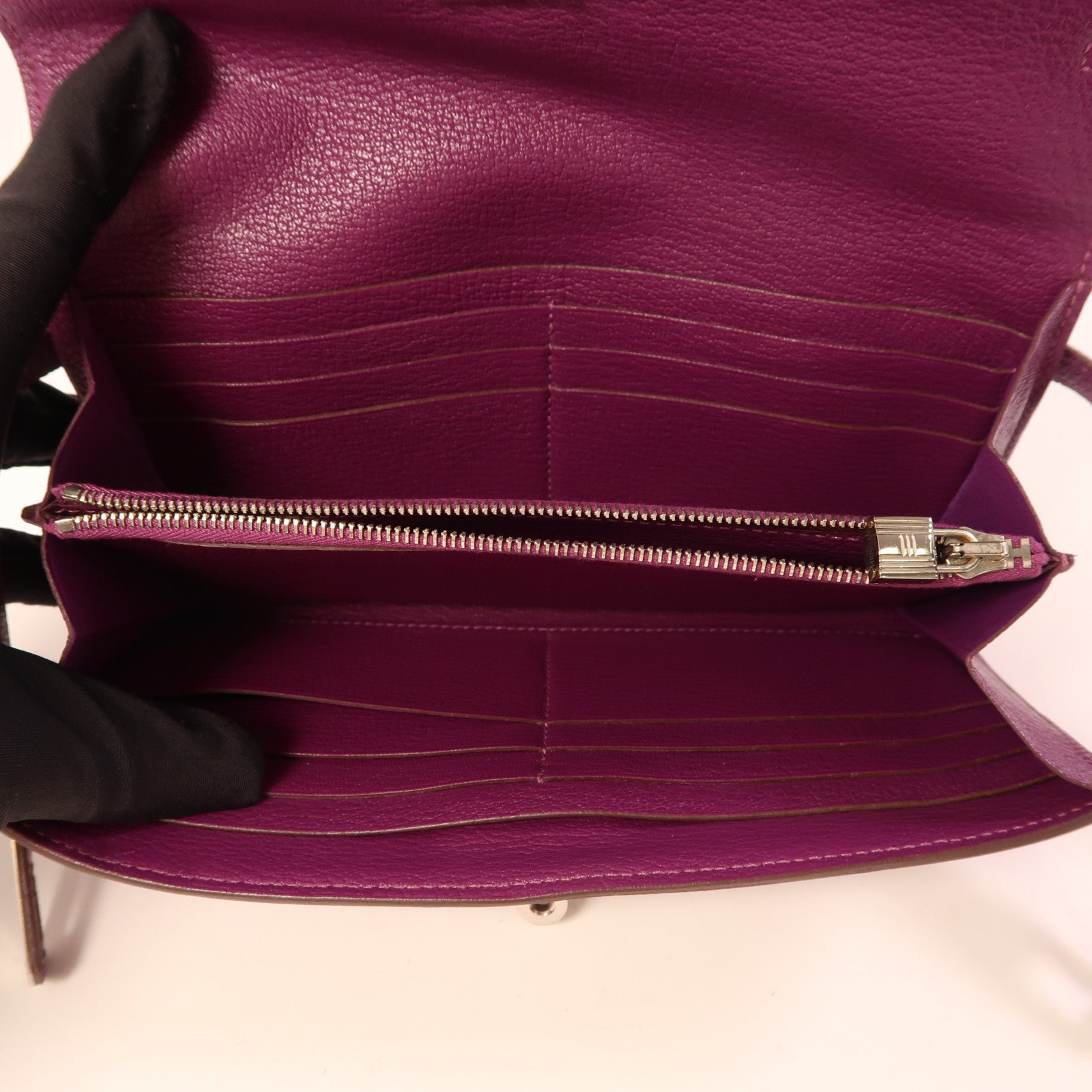 HERMES Chevre山羊皮革Kelly Long Wallet銀扣長錢包Cassis