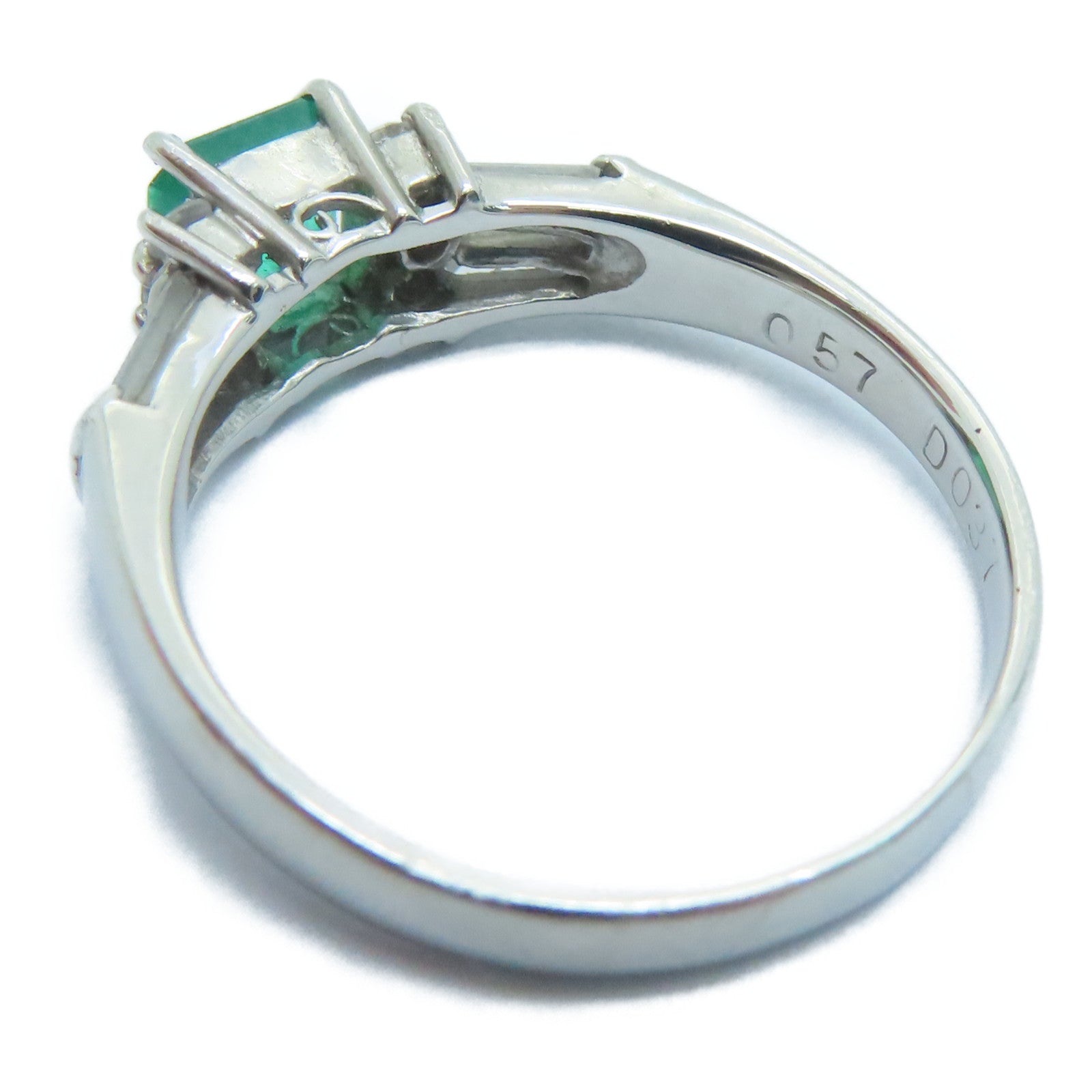 JEWELRY PT900铂金Emerald Diamond Ring0.57ct绿宝石/0.37ct钻石戒指US#6