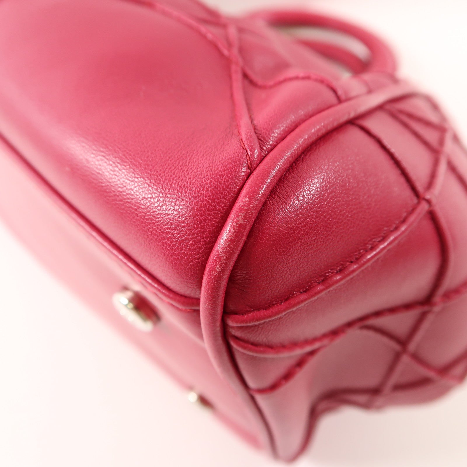 Dior 牛皮皮革Handbag銀扣手挽袋桃紅色
