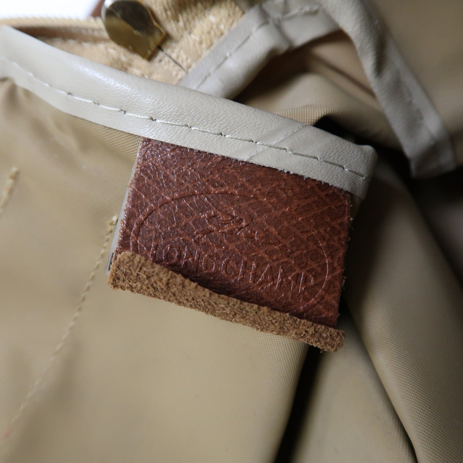 Longchamp 帆布Shoulder Bag金扣肩背袋米色