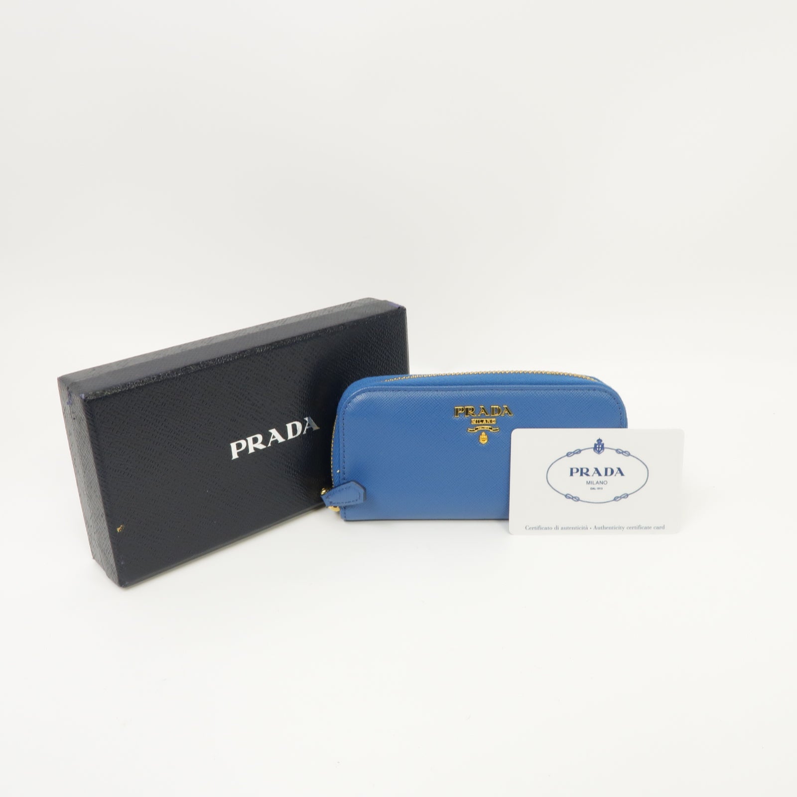 PRADA 牛皮皮革Key Case金扣鎖匙包藍色