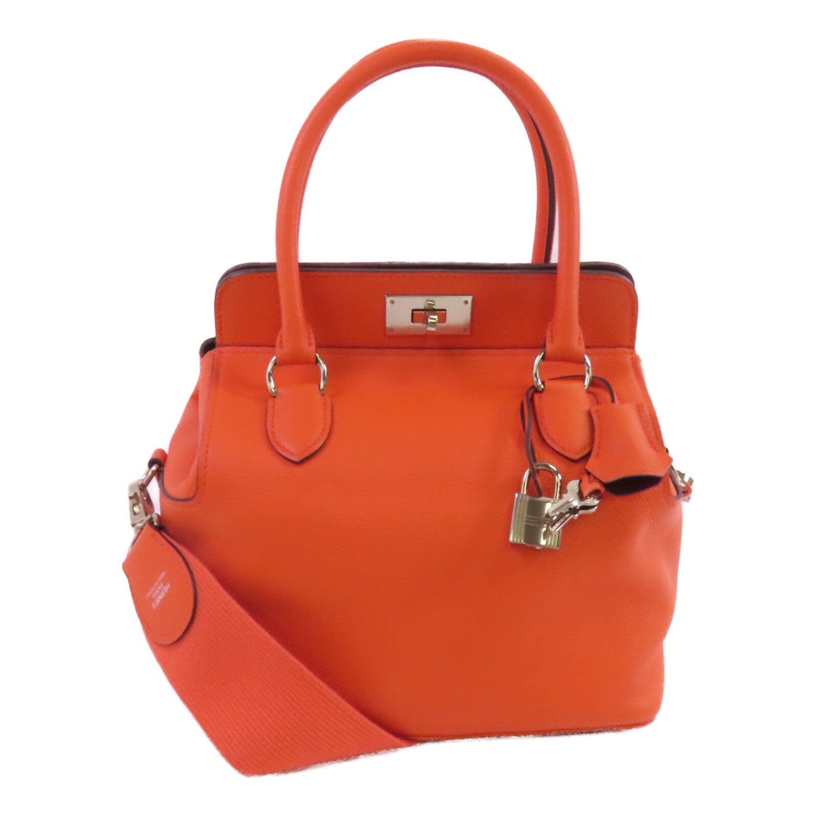 HERMES Everⅽolor皮革Tool Box 20銀扣手挽肩背兩用袋Orange Poppy