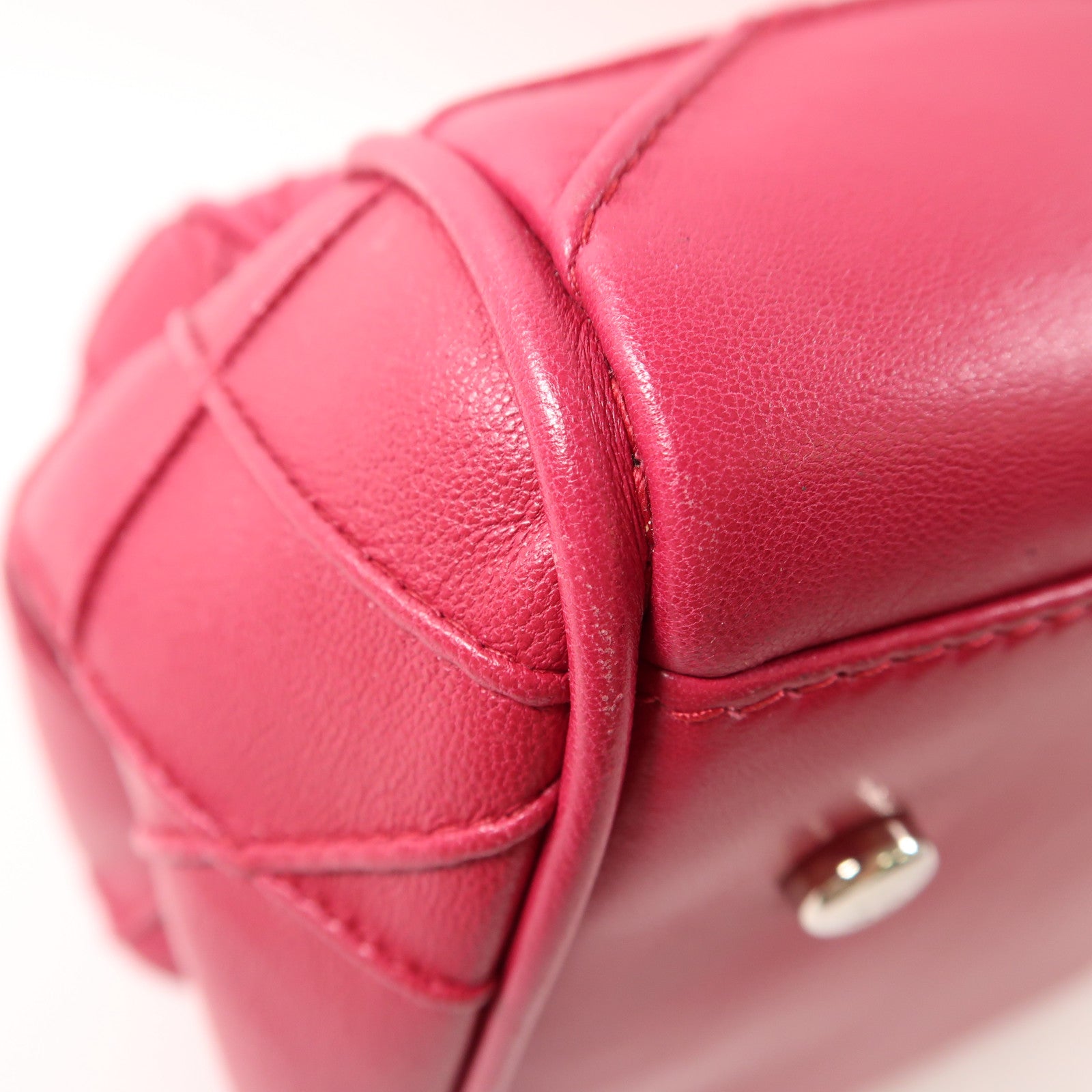 Dior 牛皮皮革Handbag銀扣手挽袋桃紅色