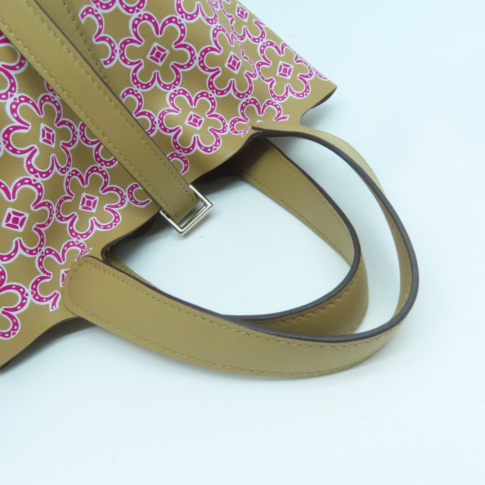 HERMES 【激減優惠】Swift皮革Picotin Lock Micro Lucky Daisy銀扣手挽袋米色