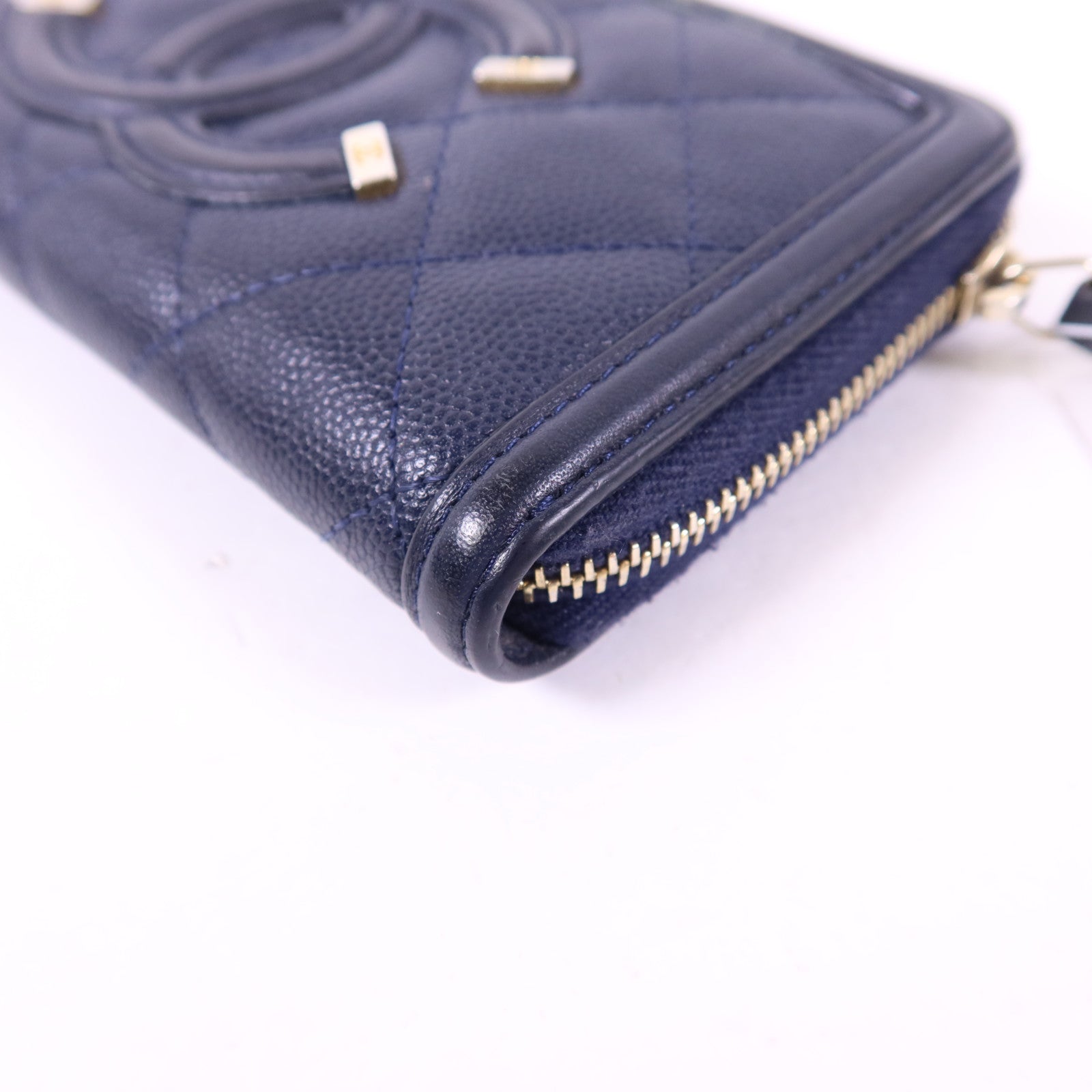 CHANEL 牛皮皮革Zipper Wallet金扣錢包