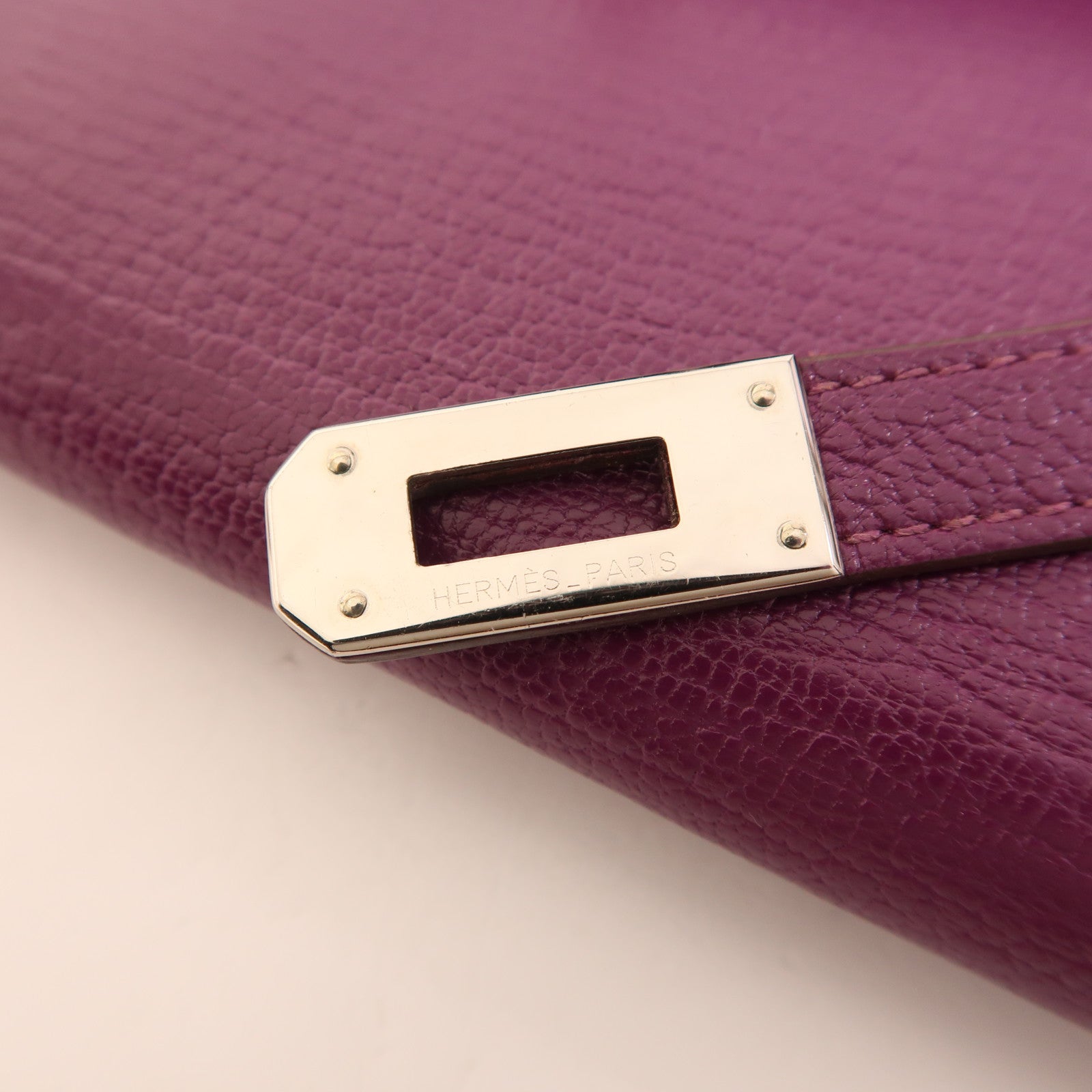 HERMES Chevre山羊皮革Kelly Long Wallet銀扣長錢包Cassis