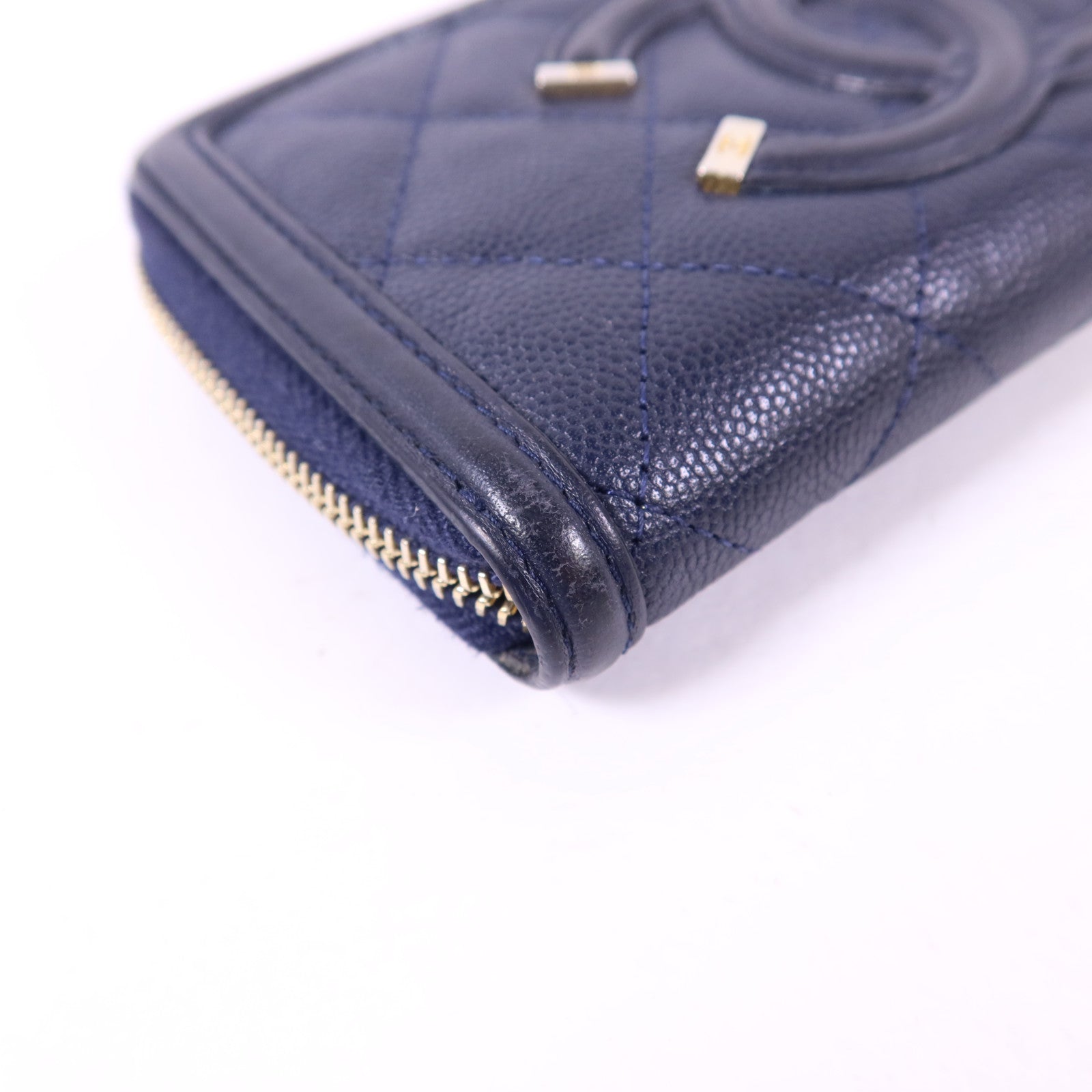 CHANEL 牛皮皮革Zipper Wallet金扣錢包