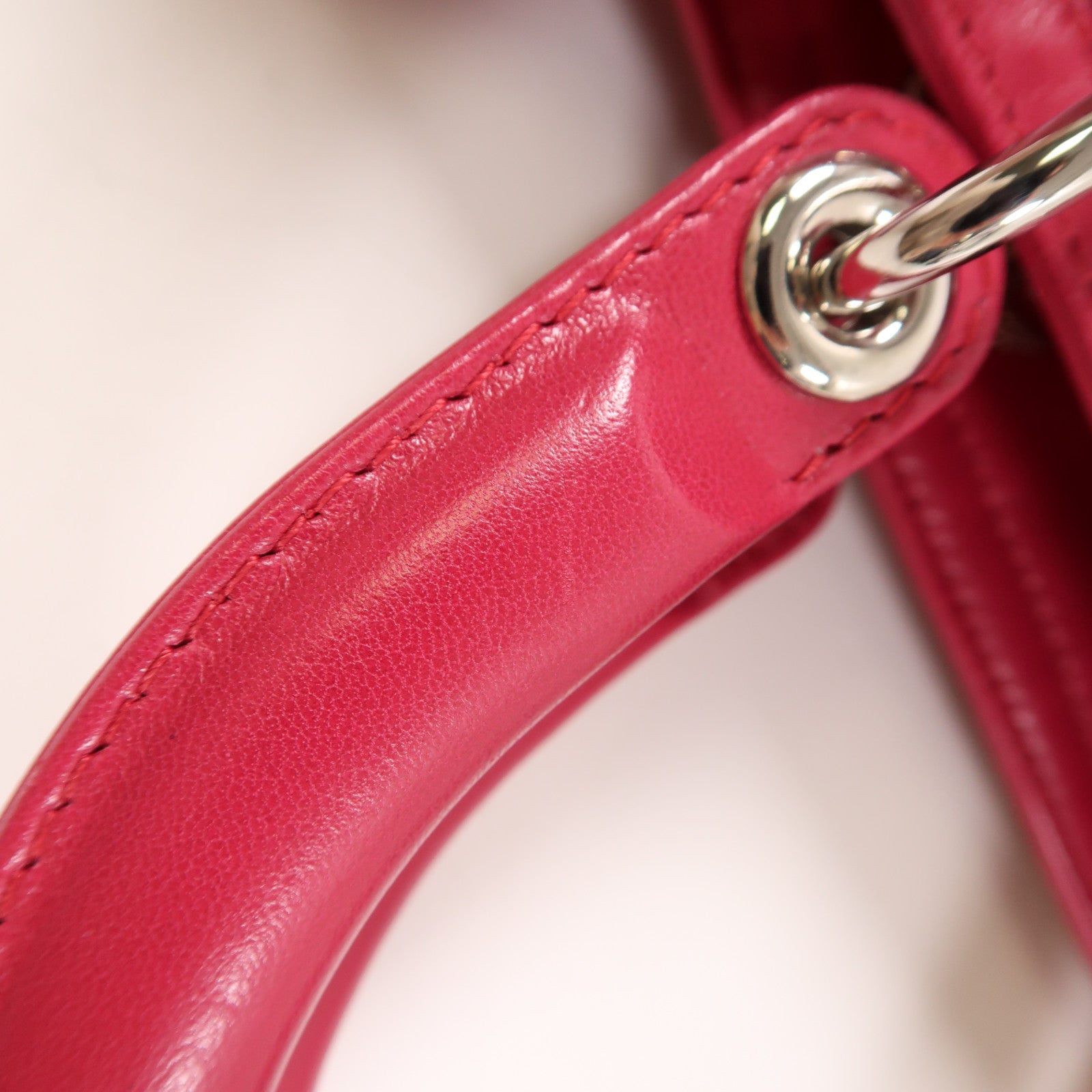 Dior 牛皮皮革Handbag銀扣手挽袋桃紅色