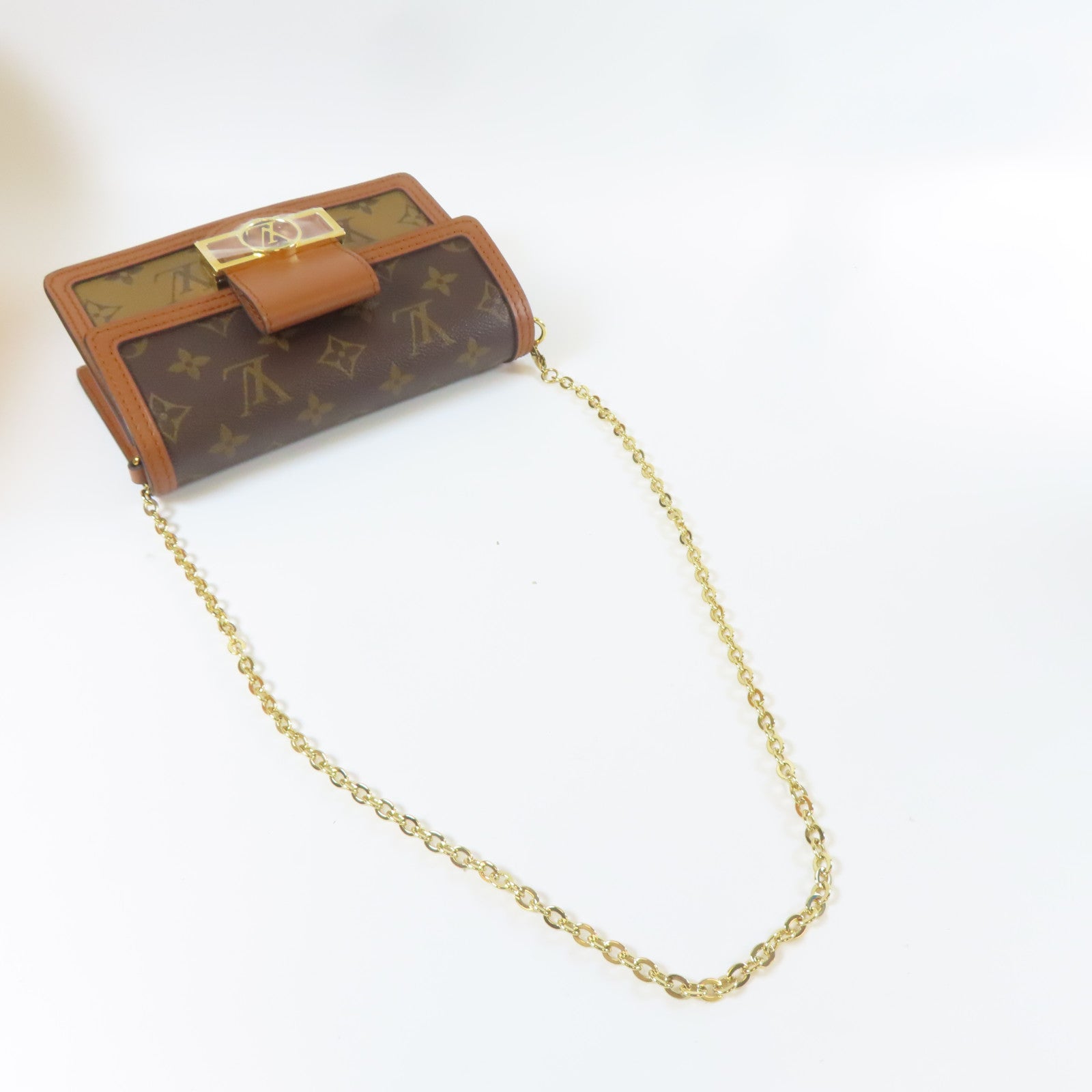 LOUIS VUITTON 【激減優惠】Monogram Dauphine Chain Wallet金扣鏈帶肩背袋啡色