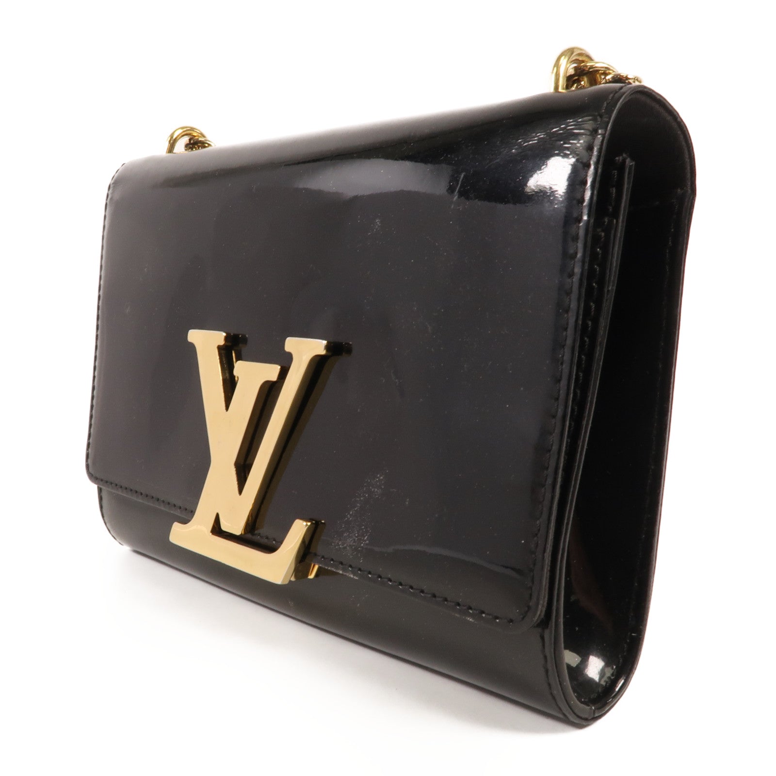 LOUIS VUITTON Vernis Louise MM金扣鏈帶肩背袋