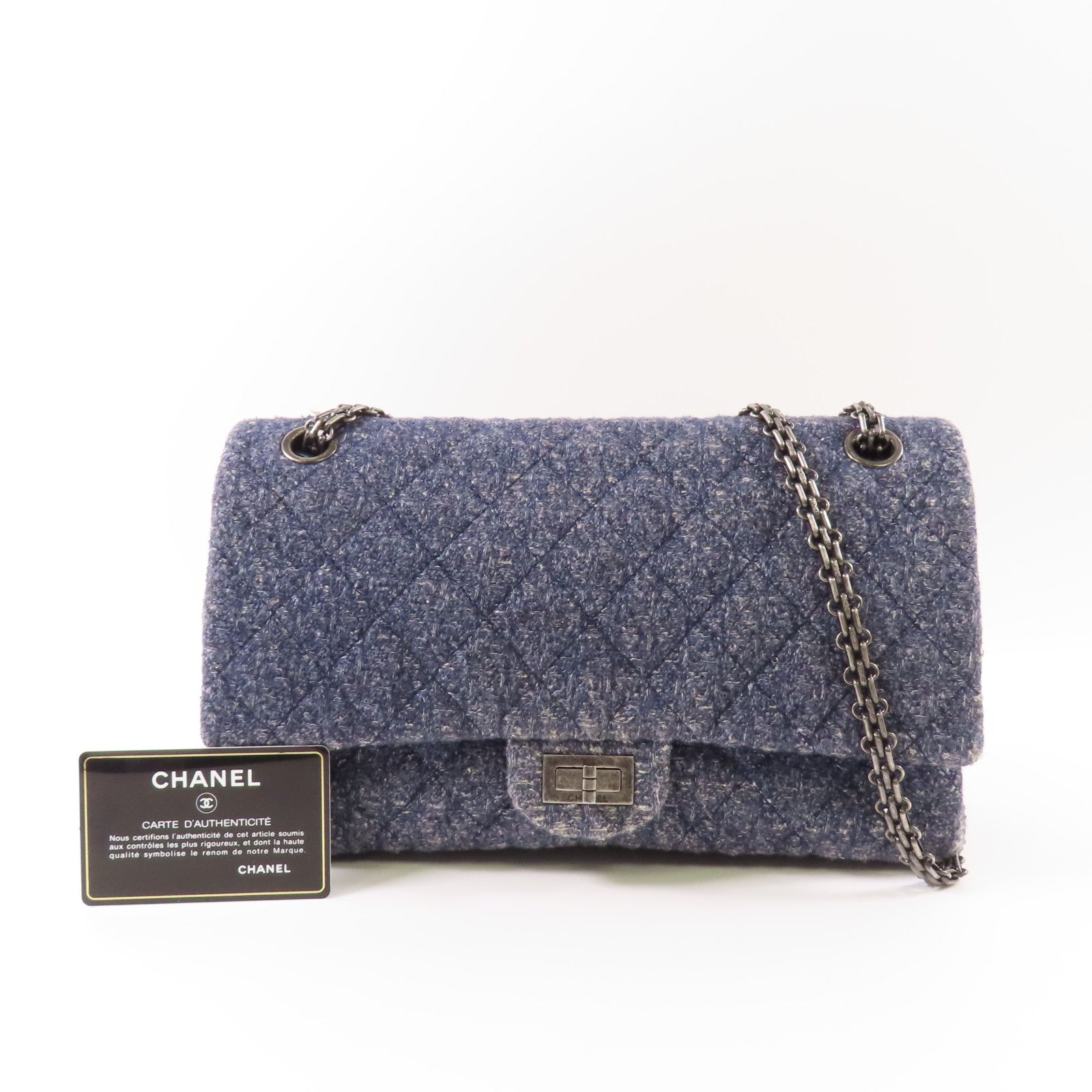 CHANEL 粗花呢2.55銀扣鏈帶肩背袋