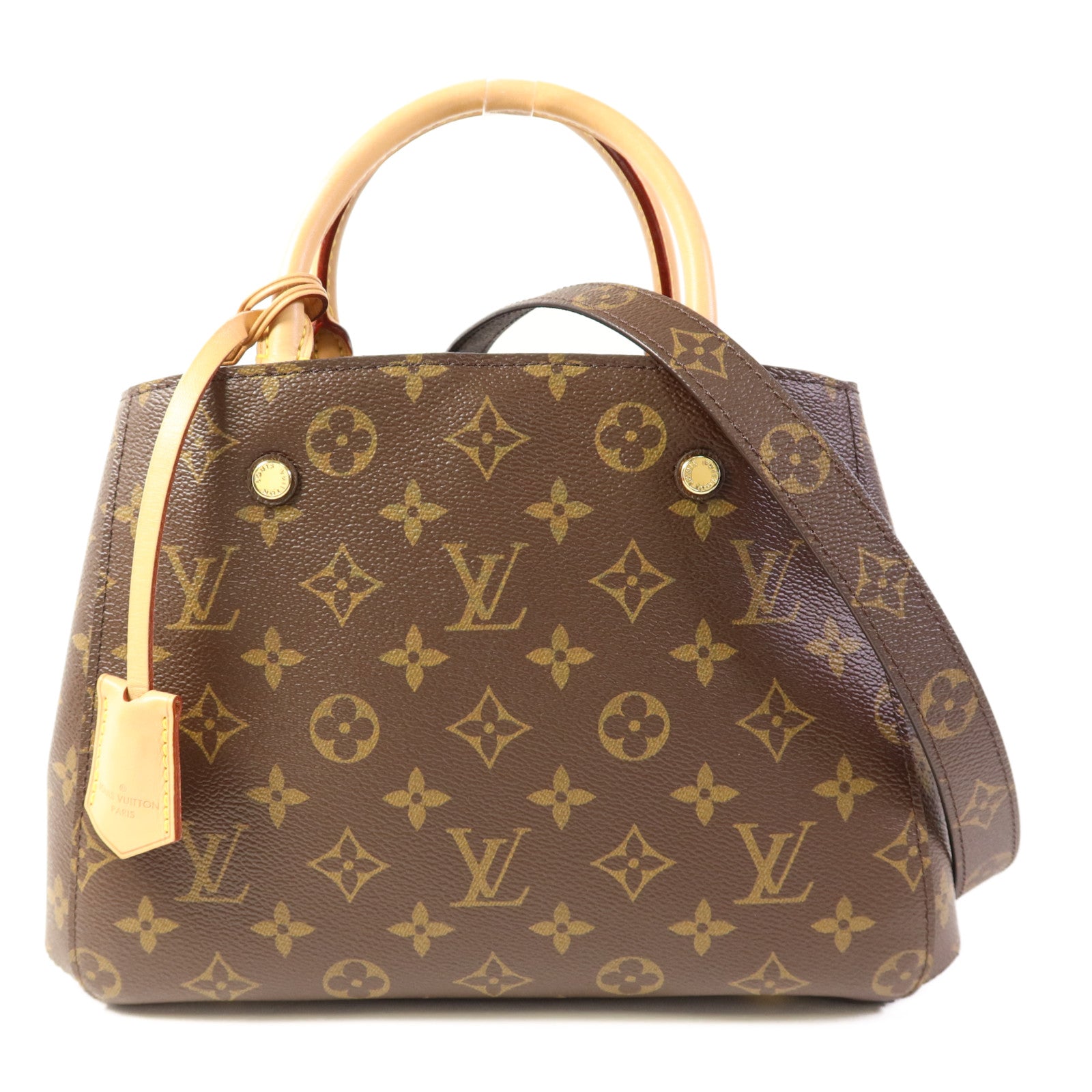 LOUIS VUITTON Monogram Montaigne BB金扣手挽肩背兩用袋棕色
