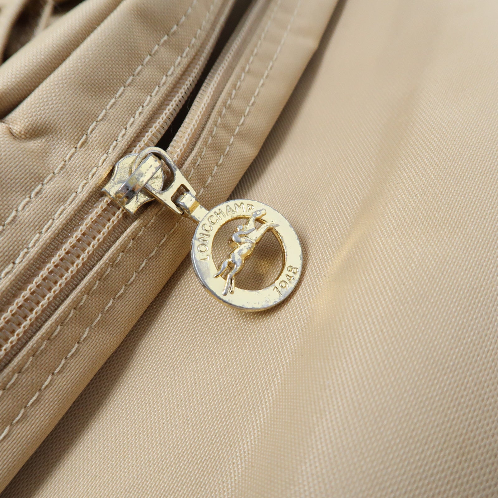 Longchamp 帆布Shoulder Bag金扣肩背袋米色