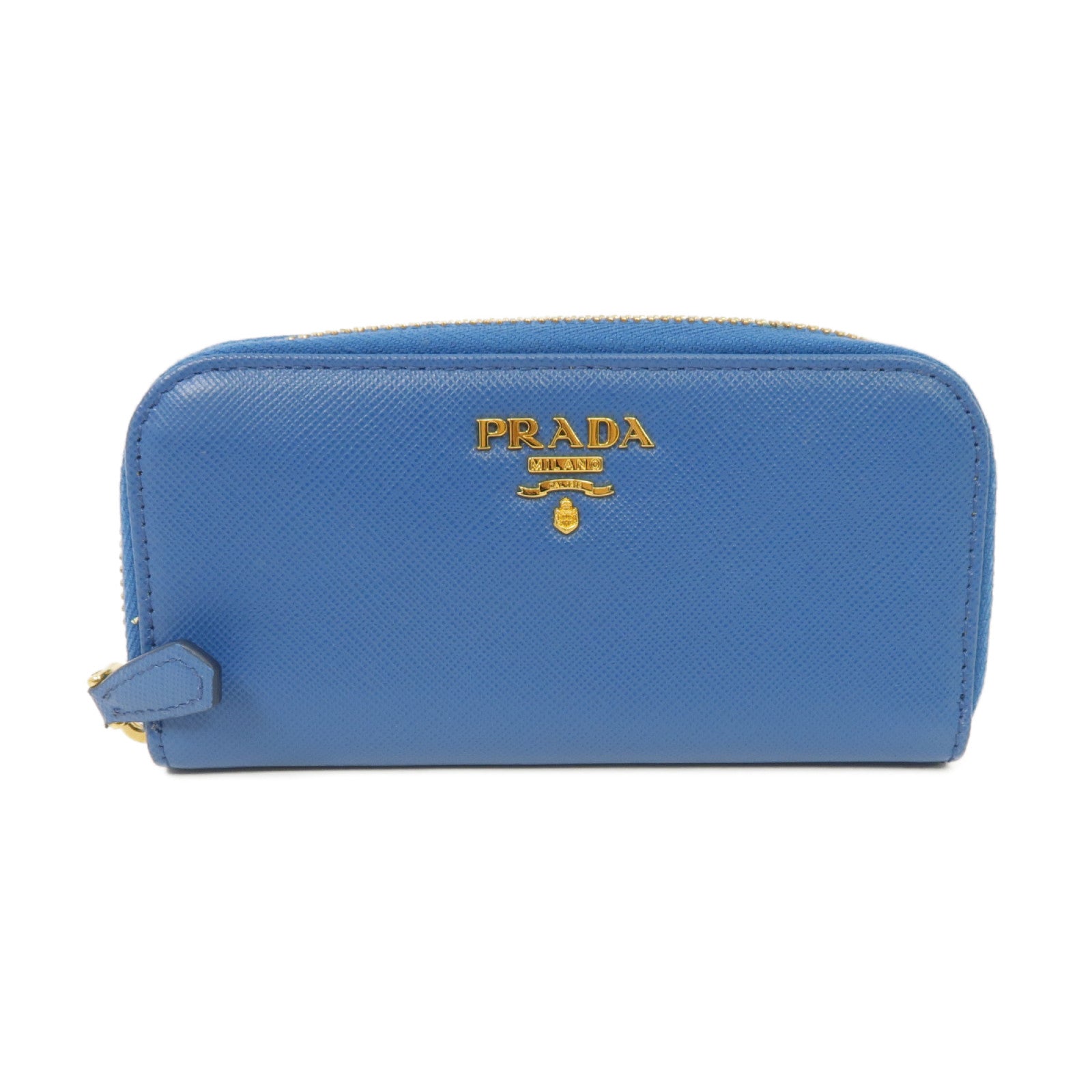 PRADA 牛皮皮革Key Case金扣鎖匙包藍色