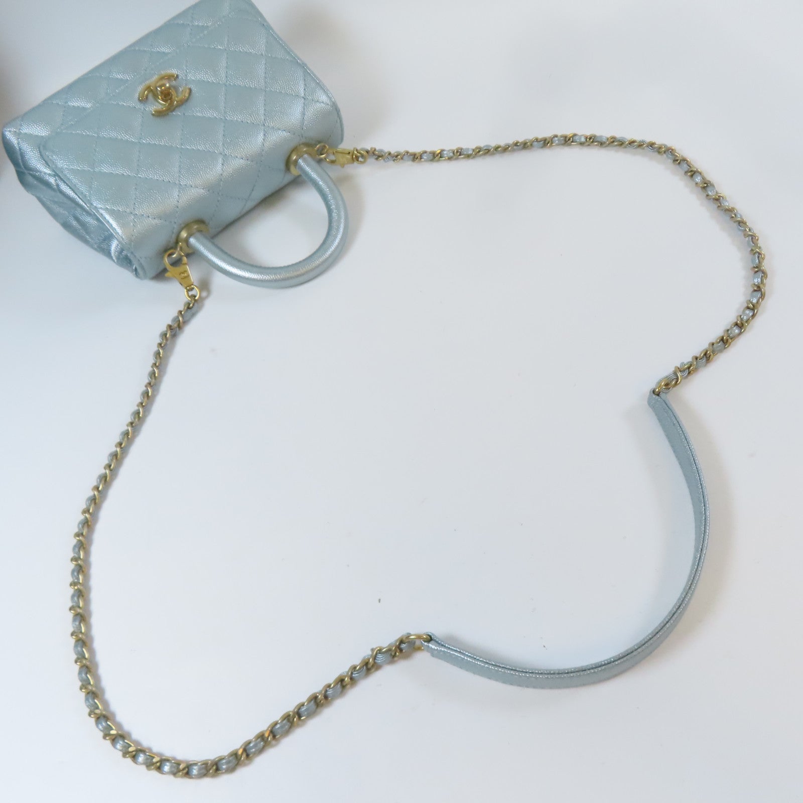 CHANEL 【激減優惠】菱格Caviar皮革Mini Coco Handle金扣手挽肩背兩用袋藍色