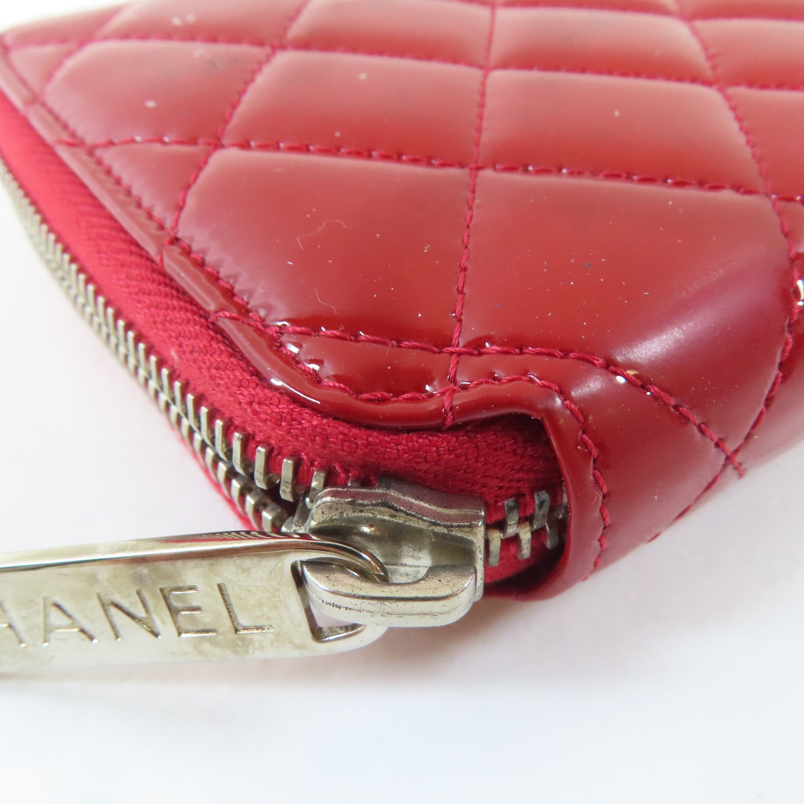 CHANEL 【激減優惠】菱格漆皮皮革Long Wallet銀扣長錢包紅色