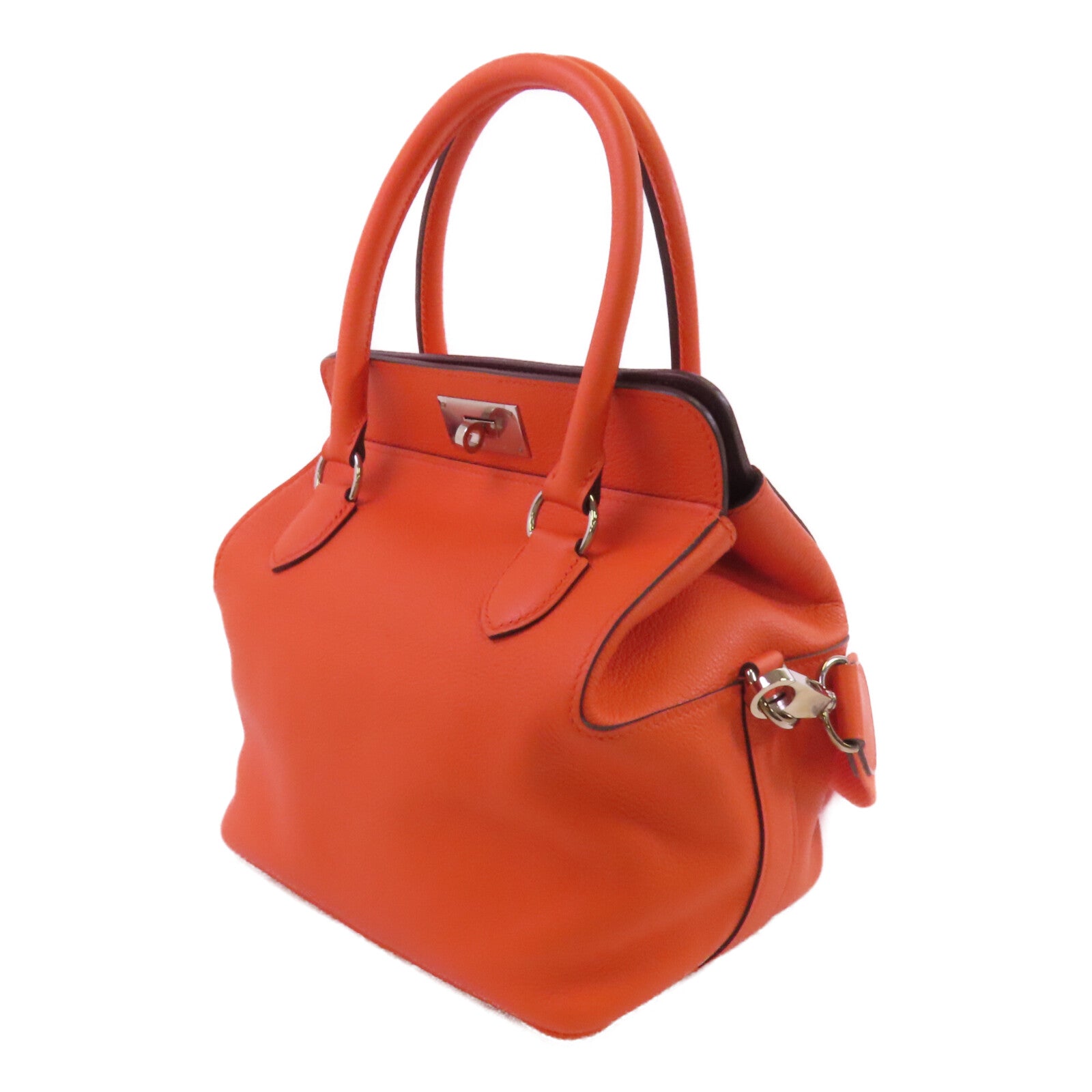 HERMES Everⅽolor皮革Tool Box 20銀扣手挽肩背兩用袋Orange Poppy