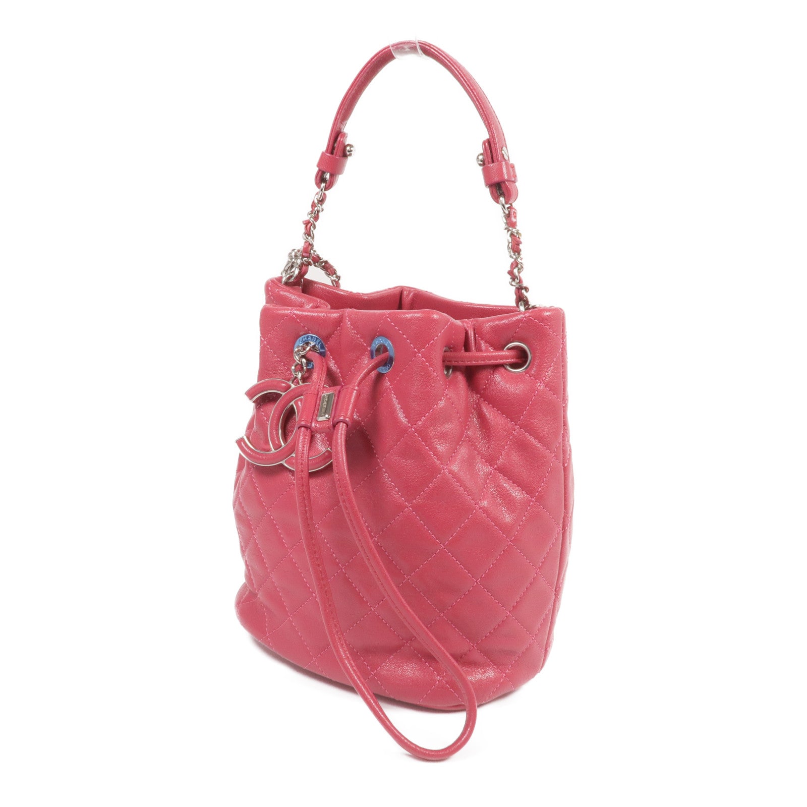 CHANEL 牛皮皮革Bucket Bag銀扣手挽肩背兩用袋