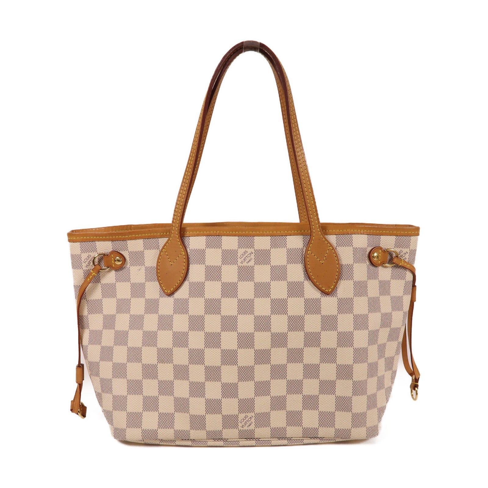 LOUIS VUITTON Damier NeverFull PM金扣手挽袋白色