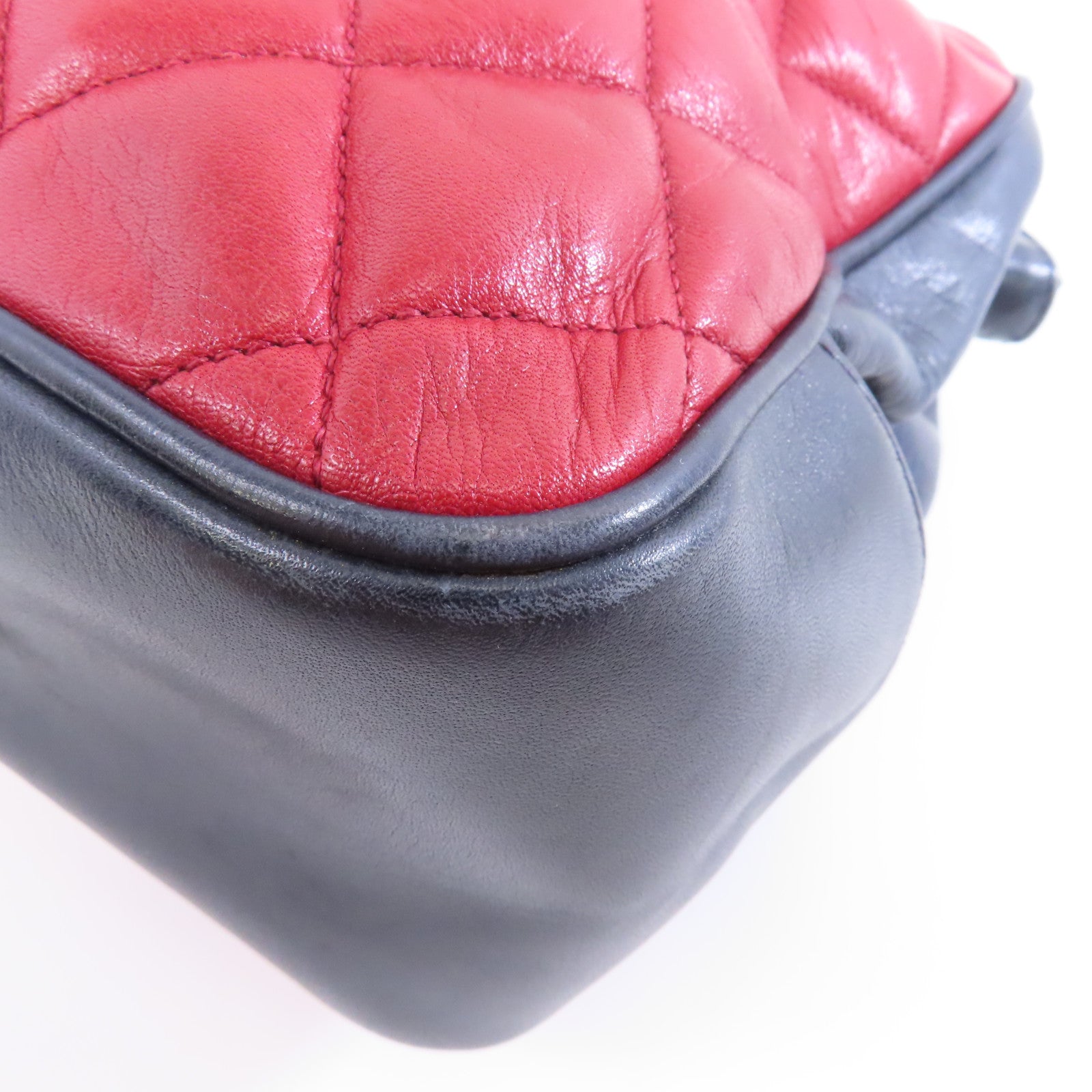 CHANEL 菱格牛皮皮革Chain Shoulder Bag金扣鏈帶肩背袋紅色/藍色